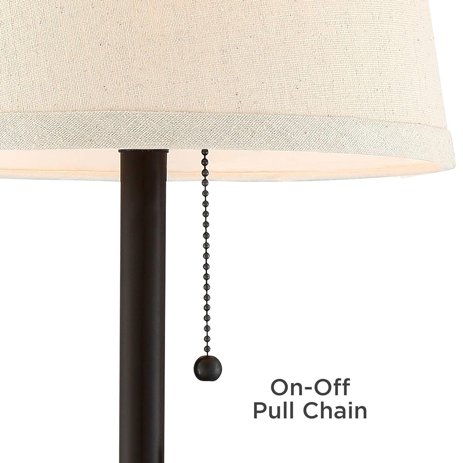 360 Lighting Modern Desk Table Lamp with Hotel Style USB and AC Power Outlet in Base 20" High Bronze Metal Oatmeal Drum Shade for Bedroom Office