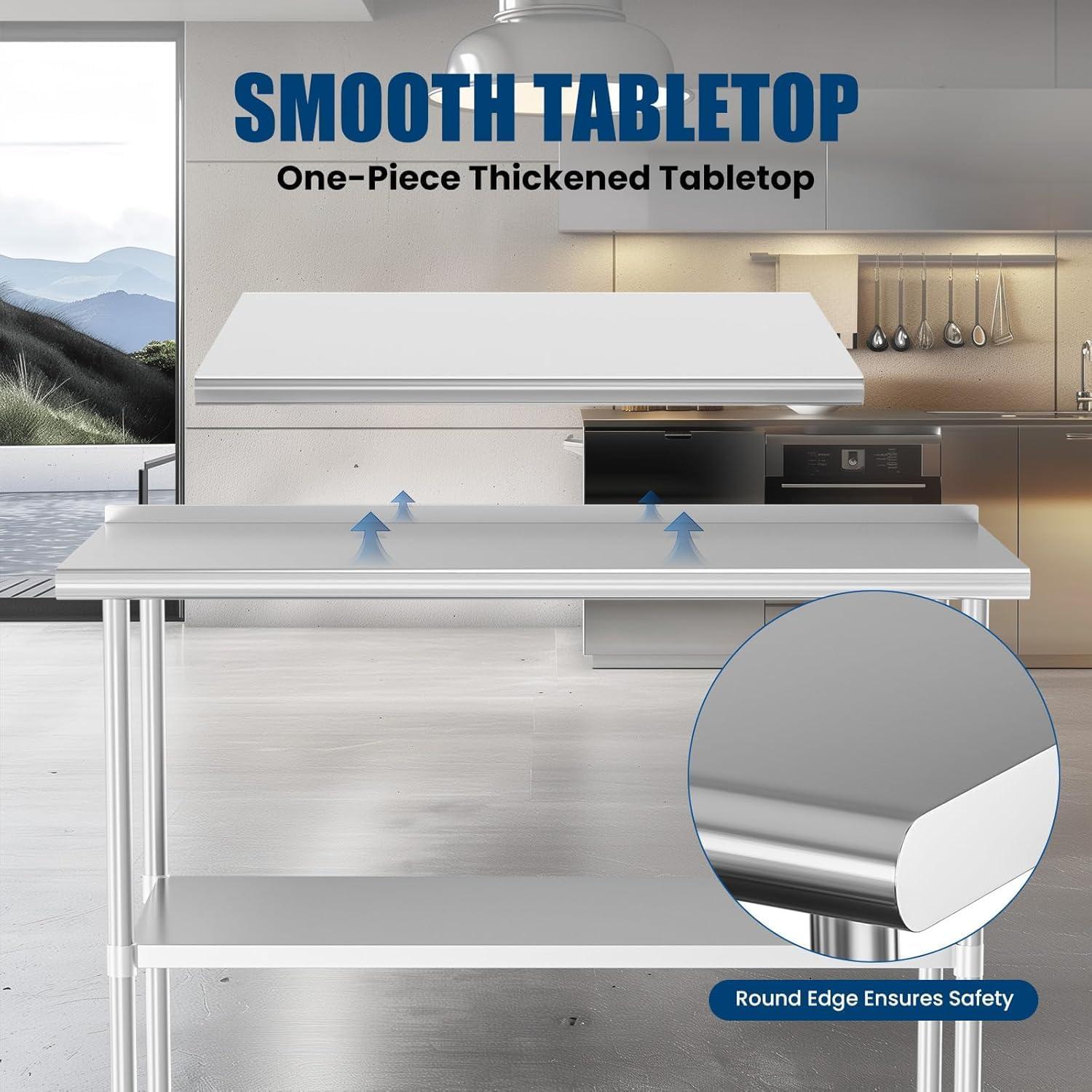 Sakiyr Stainless Steel Work Table, Heavy Duty Commercial Food Prep Table with Undershelf for Home Kitchen