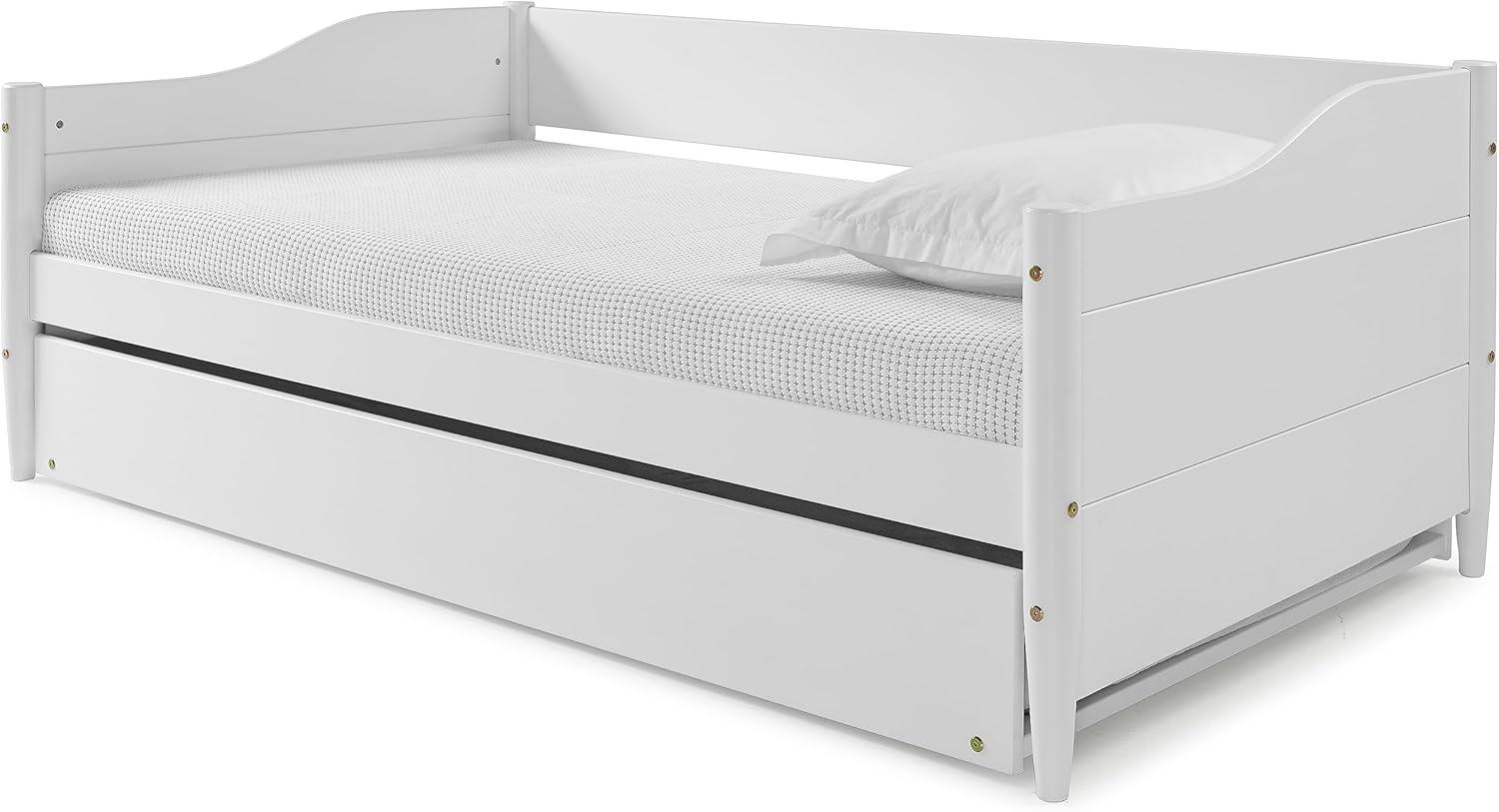 Mid Century Classic Twin Size Day Bed with Trundle White Finish