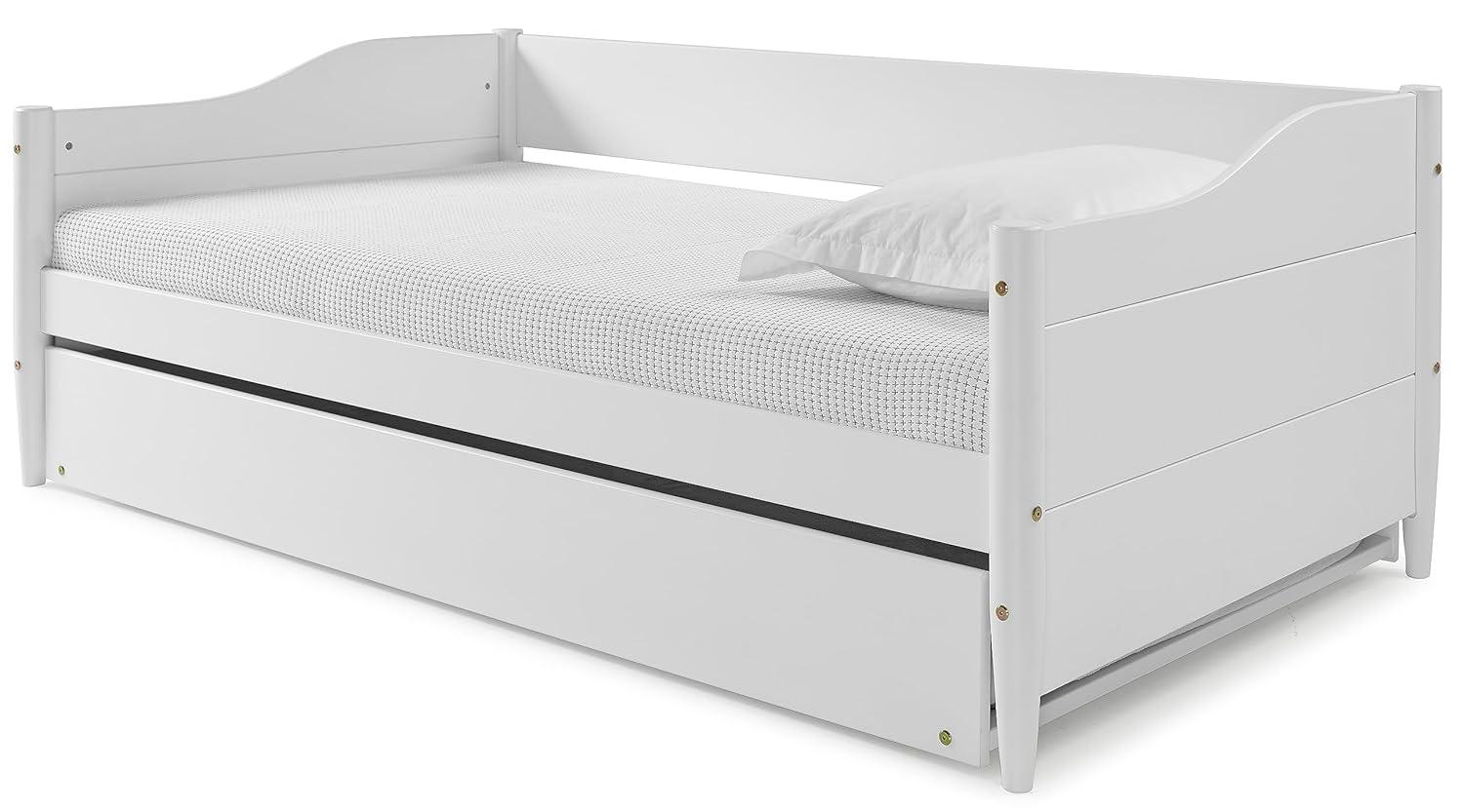 Mid Century Classic Twin Size Day Bed with Trundle White Finish