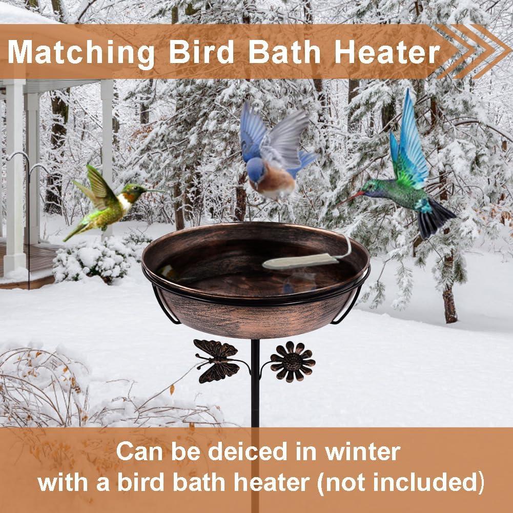 Metal Bird Baths For Outdoors, 2.7" Deep Bird Bath Bowl With Metal Stake, Stable And Easy To Clean