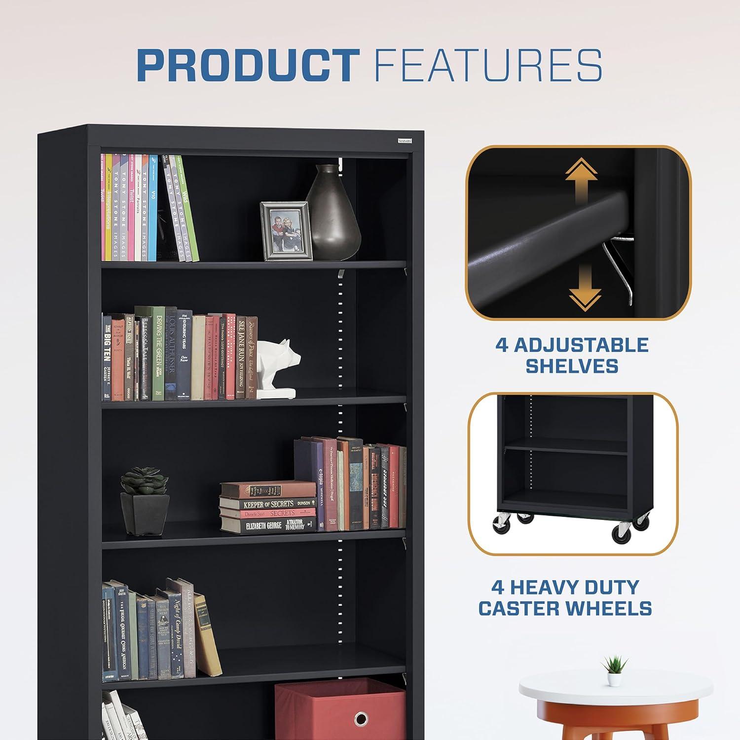 Sandusky Lee 36" W x 18" D x 78" H Steel Mobile Bookcase with 4 Adjustable Shelves by Sandusky