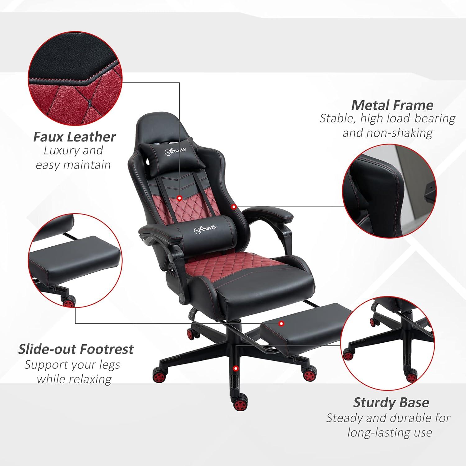 Vinsetto Racing Gaming Chair Diamond PU Leather Office Gamer Chair High Back Swivel Recliner with Footrest, Lumbar Support, Adjustable Height, Black