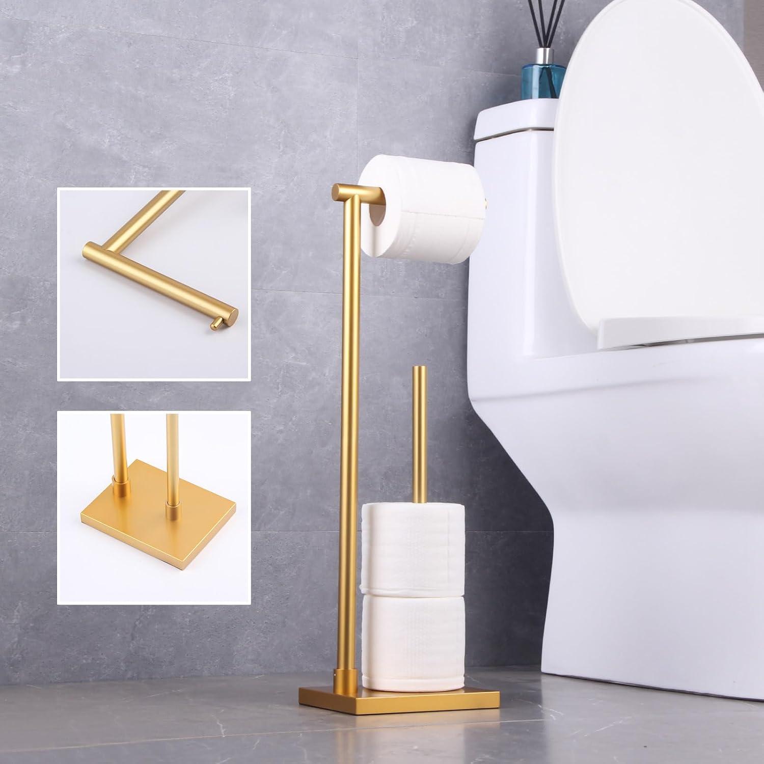 Freestanding Stainless Steel Toilet Paper Holder With Extra Storage, Modern Design, Rustproof, Easy Installation