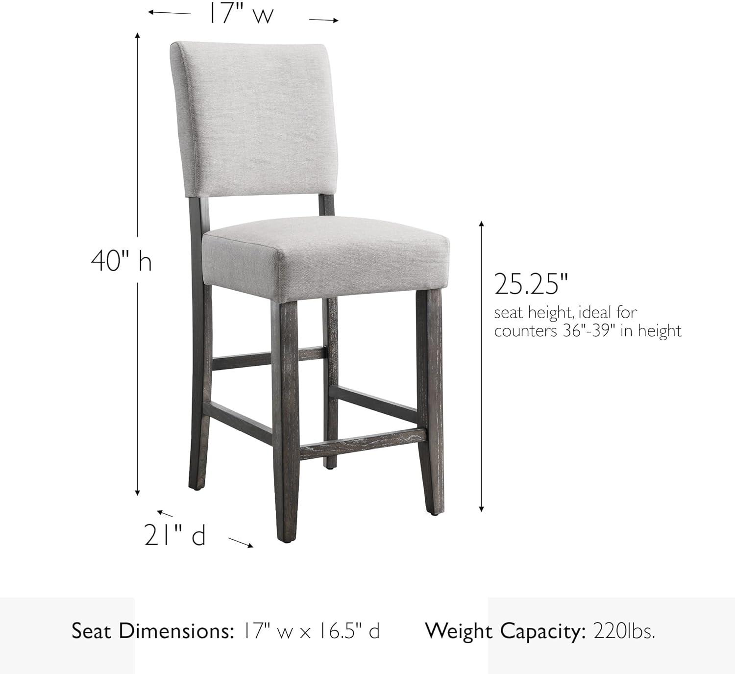 Set of 2 Counter Height Barstools Gray - Leick Home: Upholstered Linen, Padded Back, Wood Frame