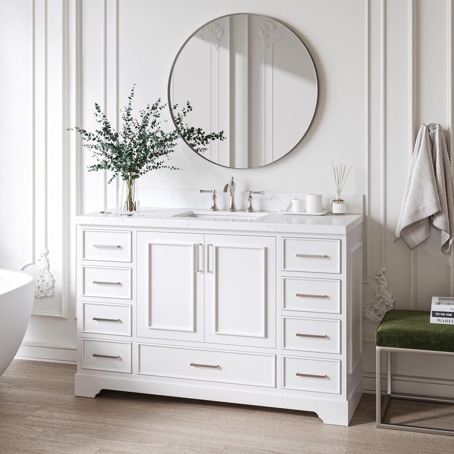 Stafford 54.25'' Single Bathroom Vanity with Carrara Marble Top