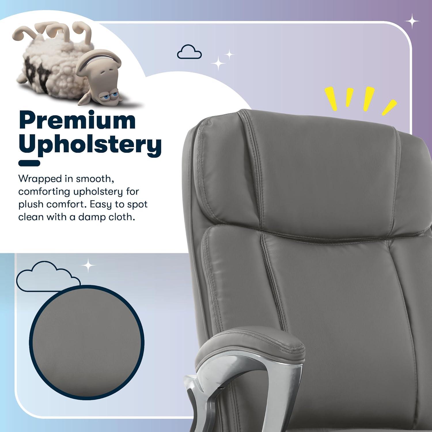 Big and Tall Executive Office Chair Opportunity Gray - Serta: Heavy-Duty, Ergonomic with Lumbar Support, Fixed Arms