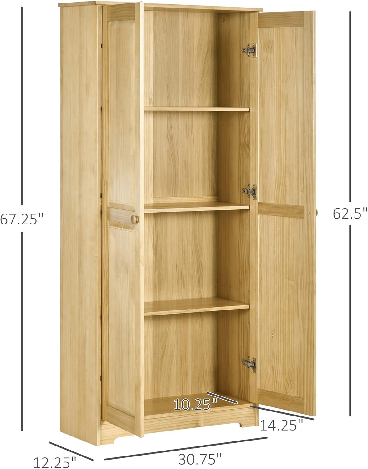 Ophelia & Co. 67" Pinewood Kitchen Pantry Storage Cabinet, Freestanding Cabinets With Doors And Shelf Adjustability