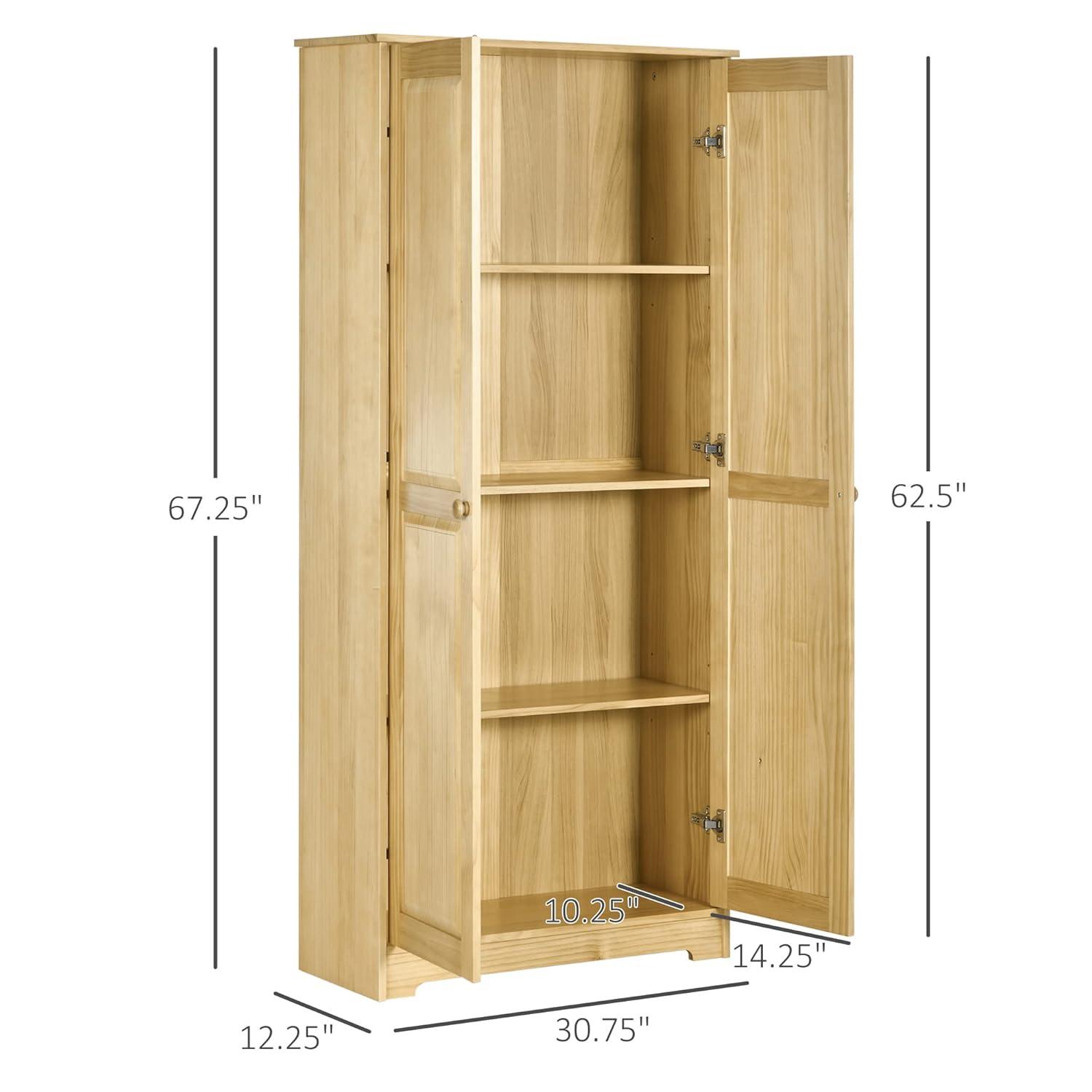 Ophelia & Co. 67" Pinewood Kitchen Pantry Storage Cabinet, Freestanding Cabinets With Doors And Shelf Adjustability