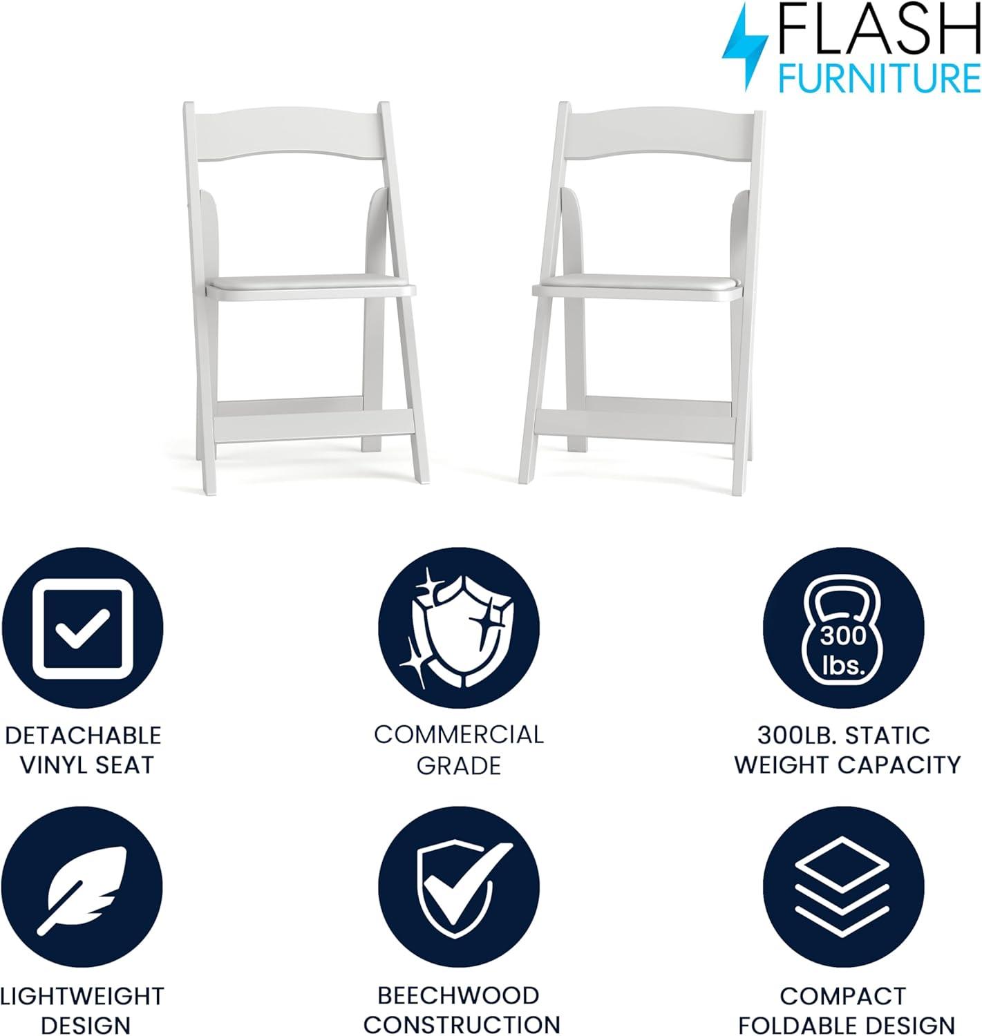 Flash Furniture 2 Pack HERCULES Series Wood Folding Chair with Vinyl Padded Seat