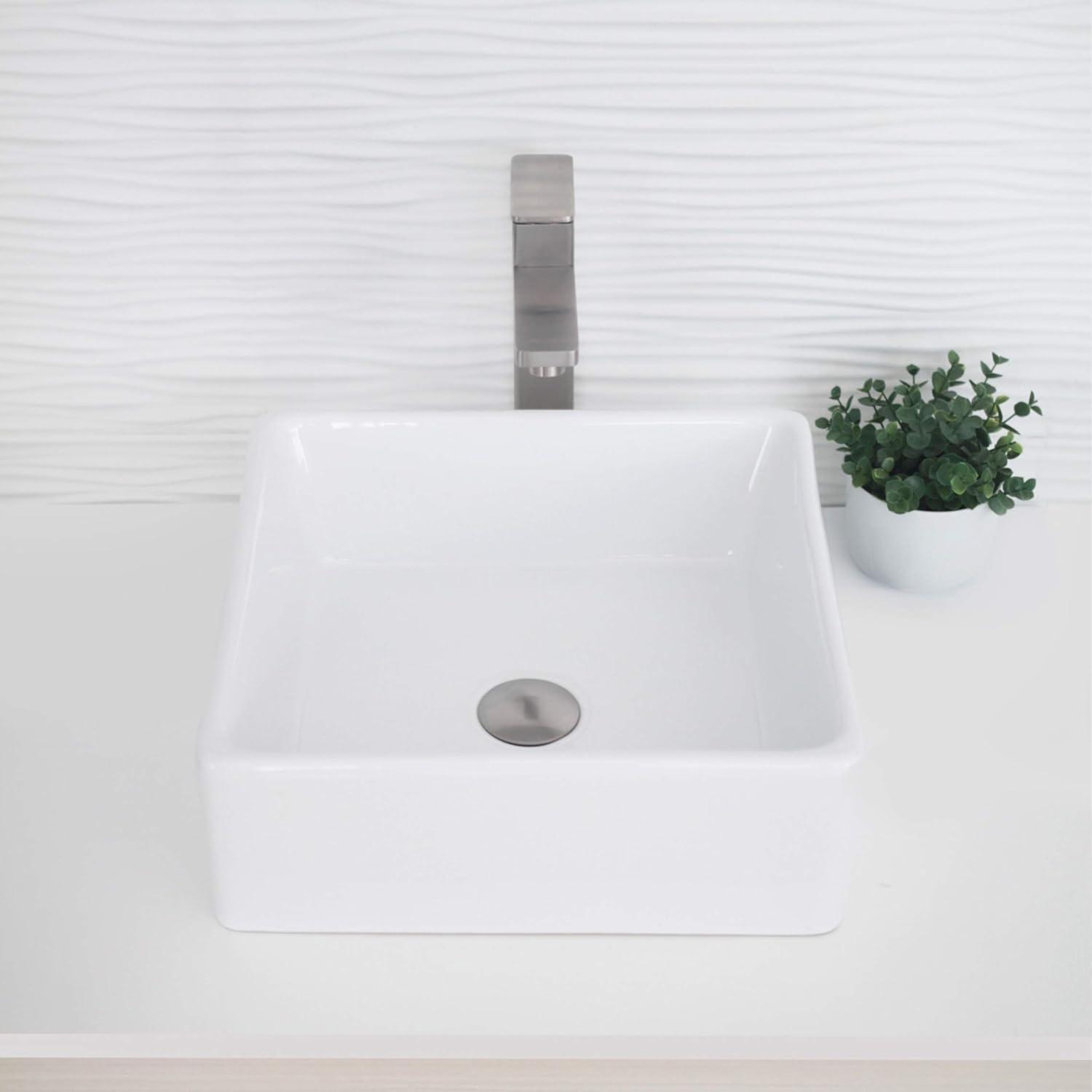 Stylish Vessel 15" White Porcelain Square Bathroom Sink P-222