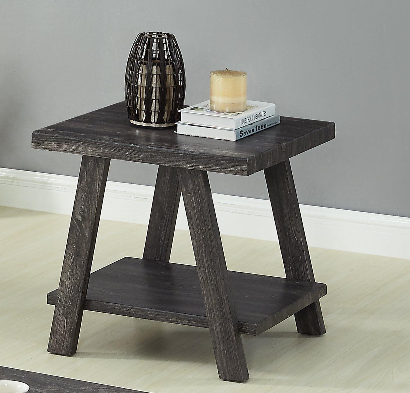 Roundhill Furniture Athens Contemporary Replicated Wood Shelf End Table in Charcoal Finish