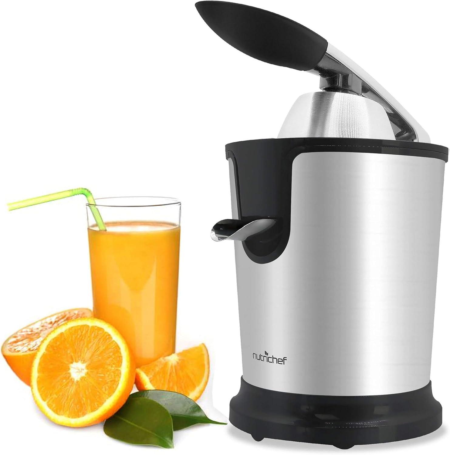 NutriChef Electric Fruit & Citrus Juicer with Manual Press Handle - PKJCR305, Stainless Steel