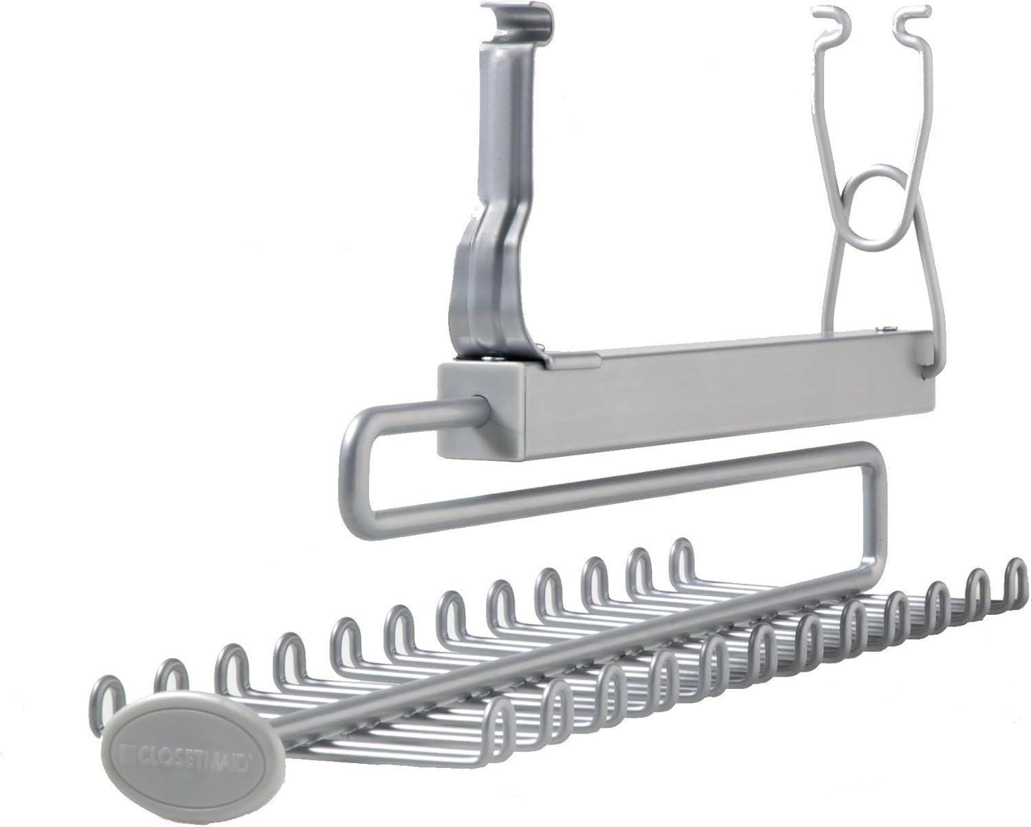 Satin Chrome Sliding Tie and Belt Rack for Wire Shelving