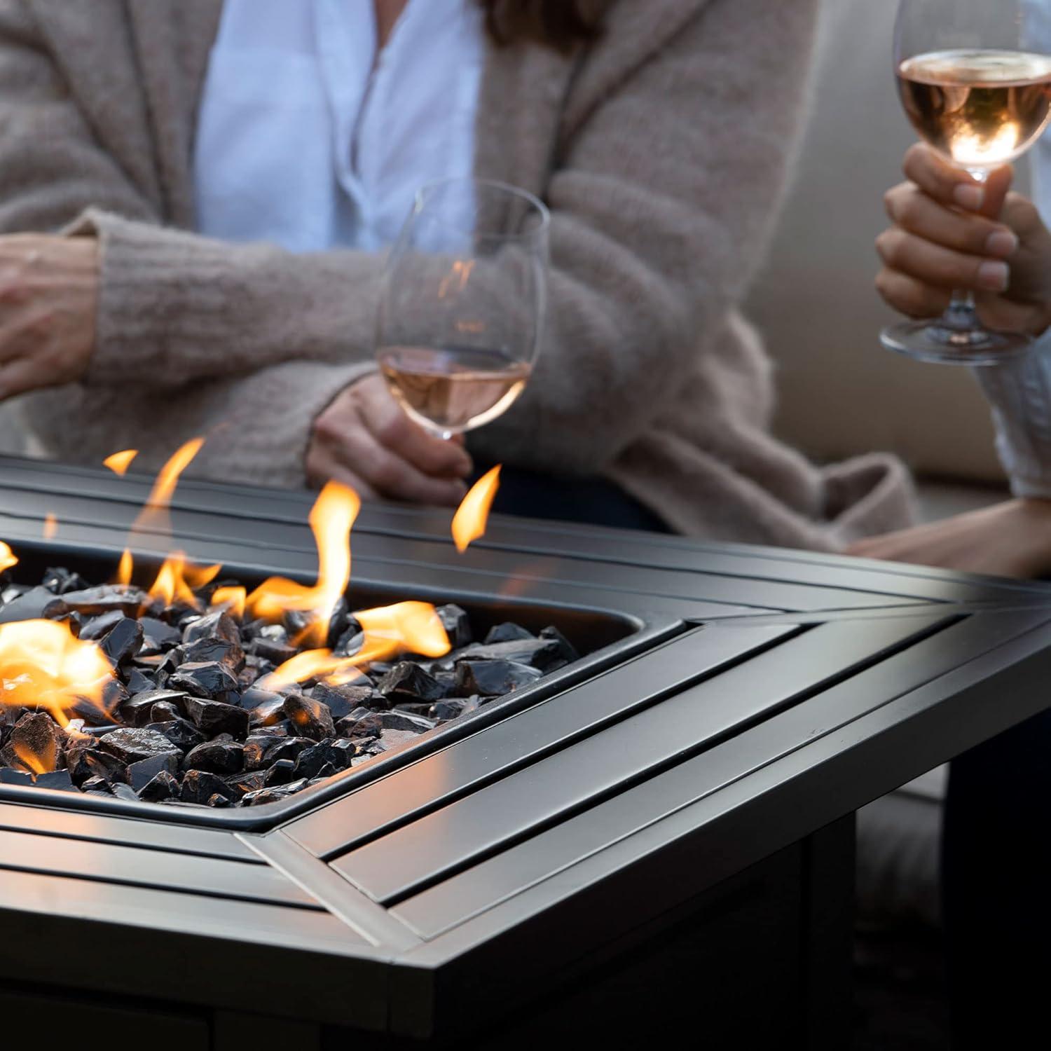 Sleek 30" Square Slate Finish Gas Fire Pit Table with Steel Mantel