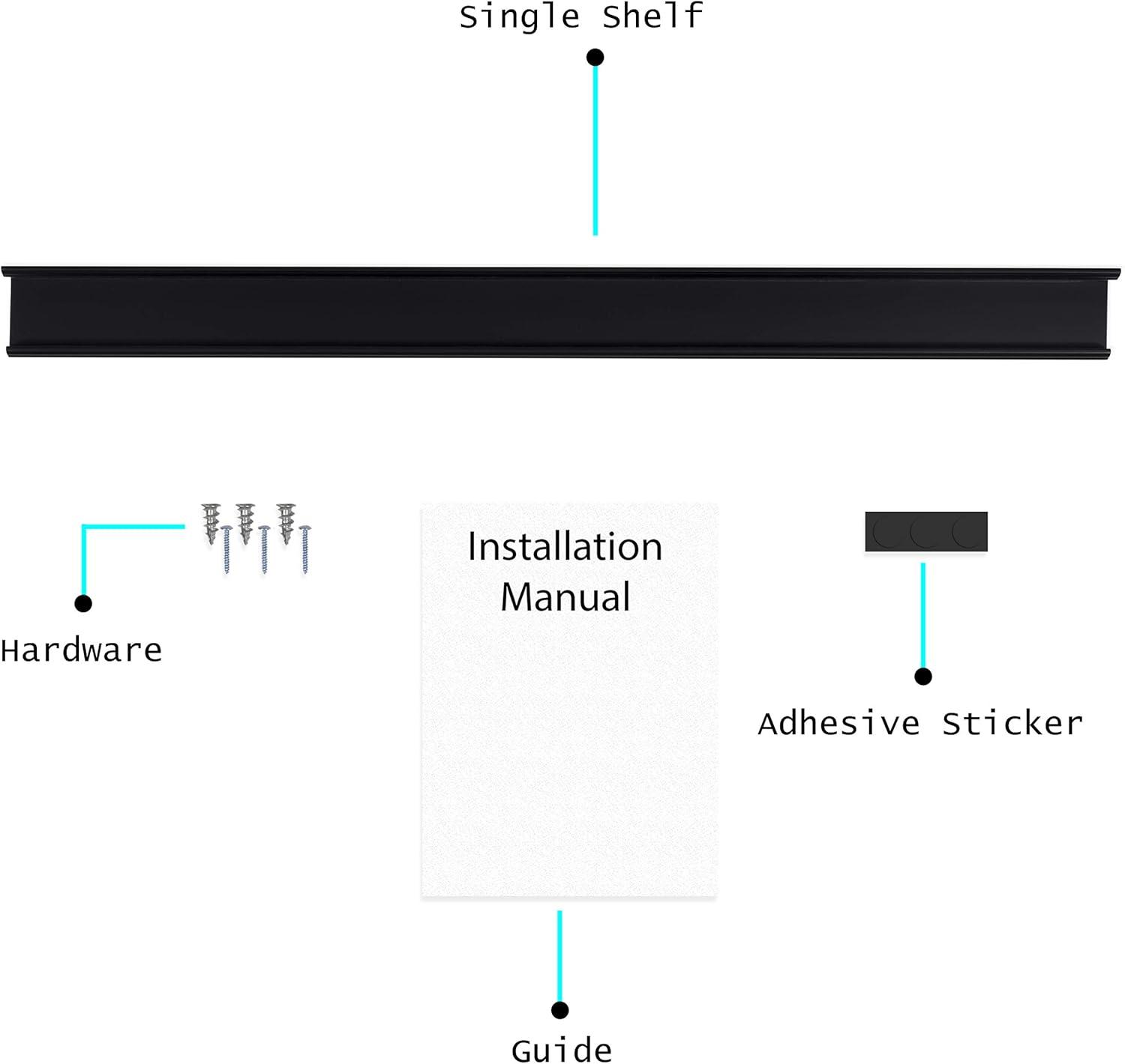 Black MDF Wood 46" Floating Wall Shelf for Picture Frames