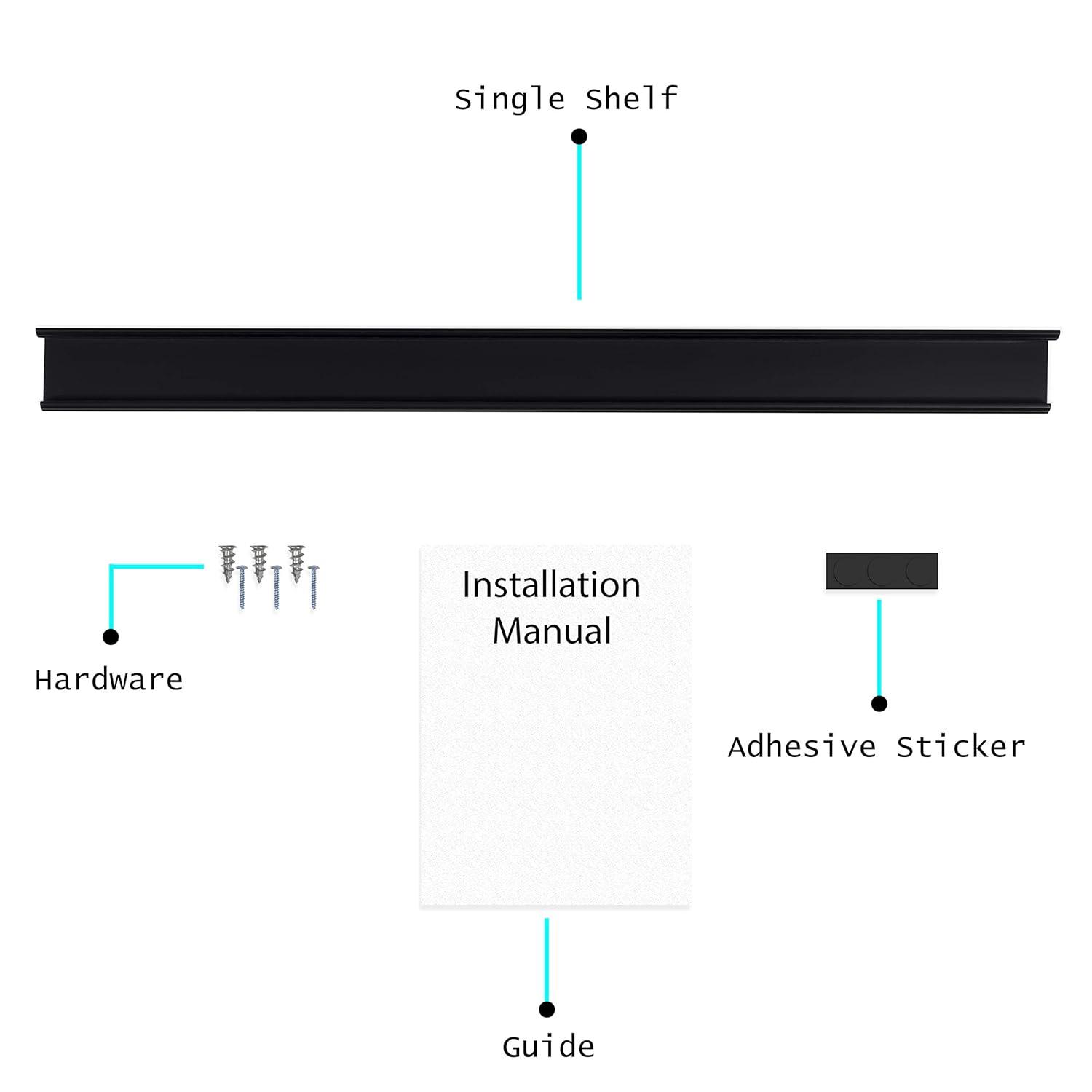 Black MDF Wood 46" Floating Wall Shelf for Picture Frames