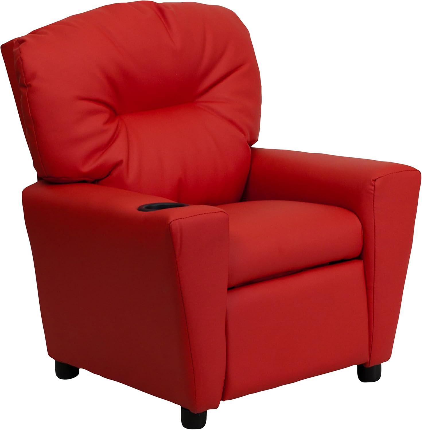 Flash Furniture Chandler Contemporary Red Vinyl Kids Recliner with Cup Holder