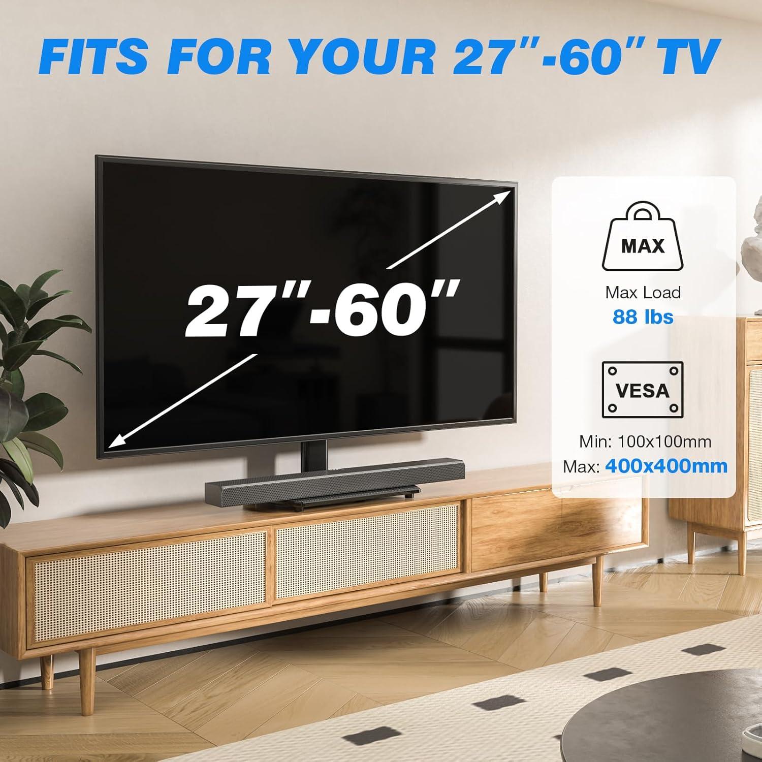Rfiver Universal Swivel TV Stand for 27-50 55 60 Inch TVs, Height Adjustable Table Top TV Stand Mount Hold up to 88 lbs, Pedestal TV Stands with Tempered Glass Base, Replacement TV Mount Stand