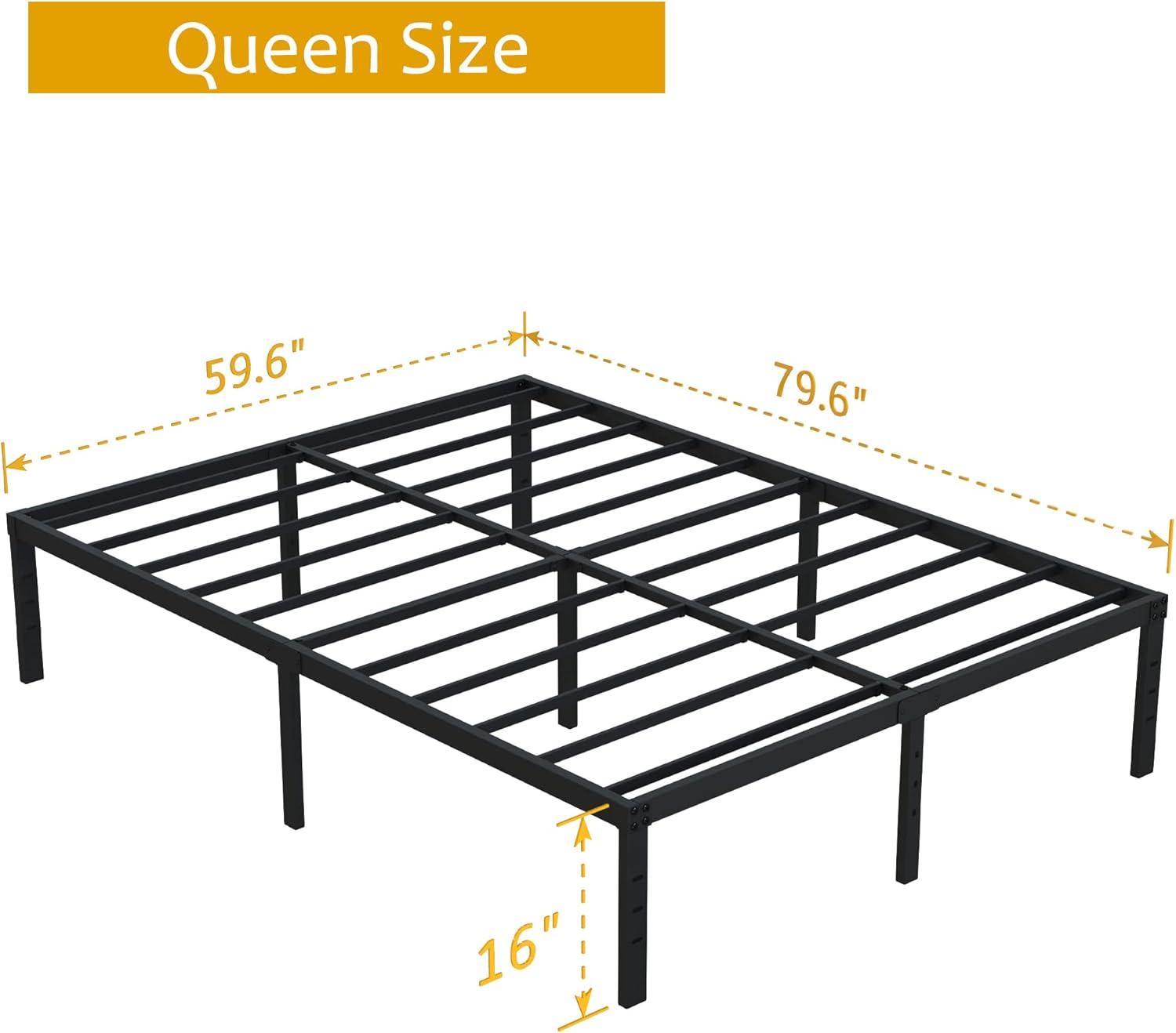 VECELO 16 Inch Queen Metal Platform Bed Frame, Heavy Duty Metal Bed with Under-bed Storage, No Box Spring Needed, Black