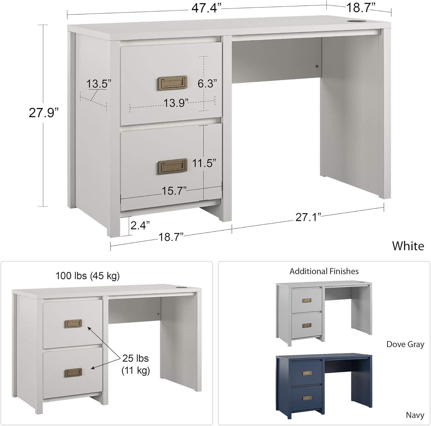 Explorer's Haven White Wooden Kids' Desk with Gold Drawer Pulls