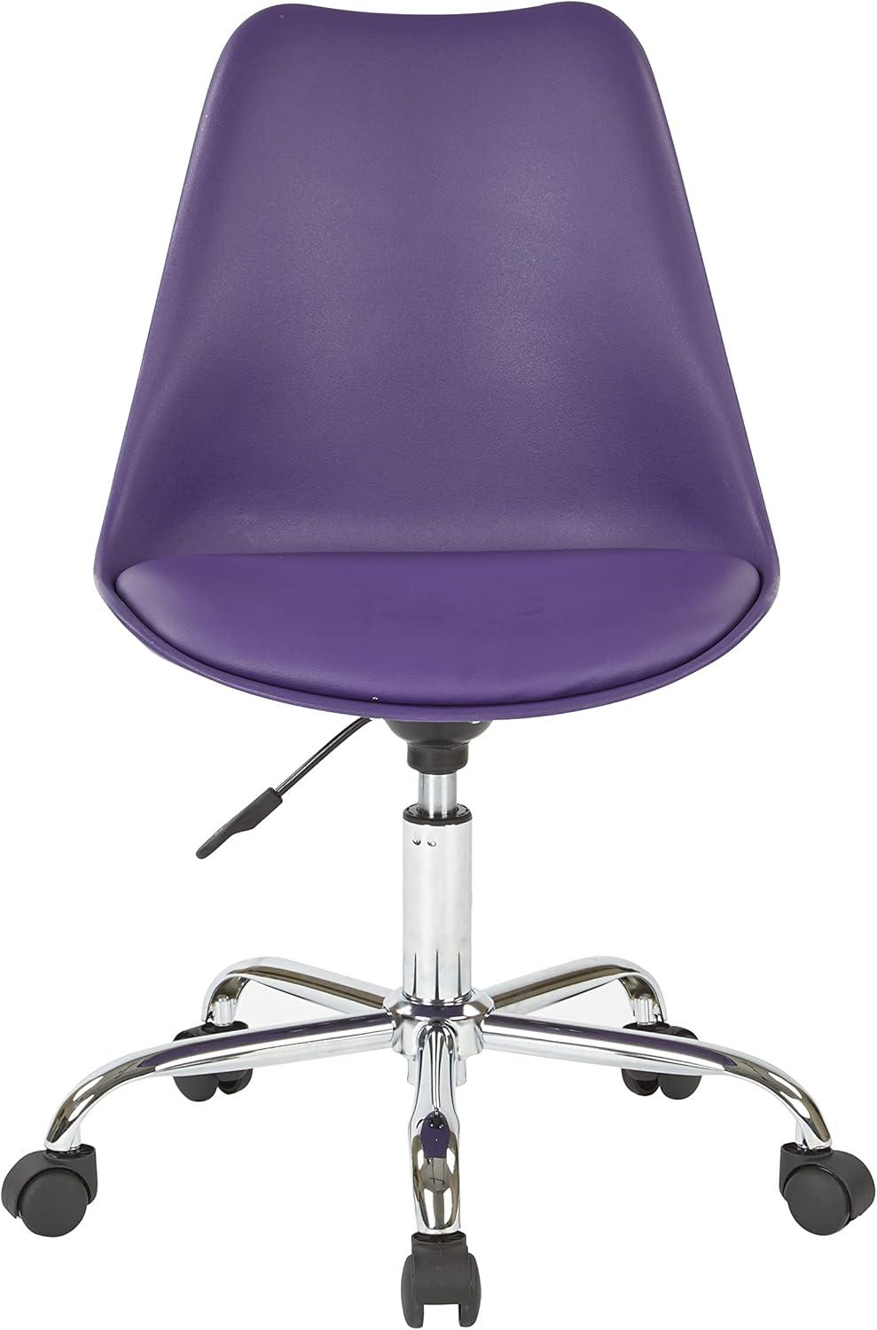 Emerson Office Chair with Pneumatic Chrome Base Purple - OSP Home Furnishings: Swivel, Armless, Adjustable Height