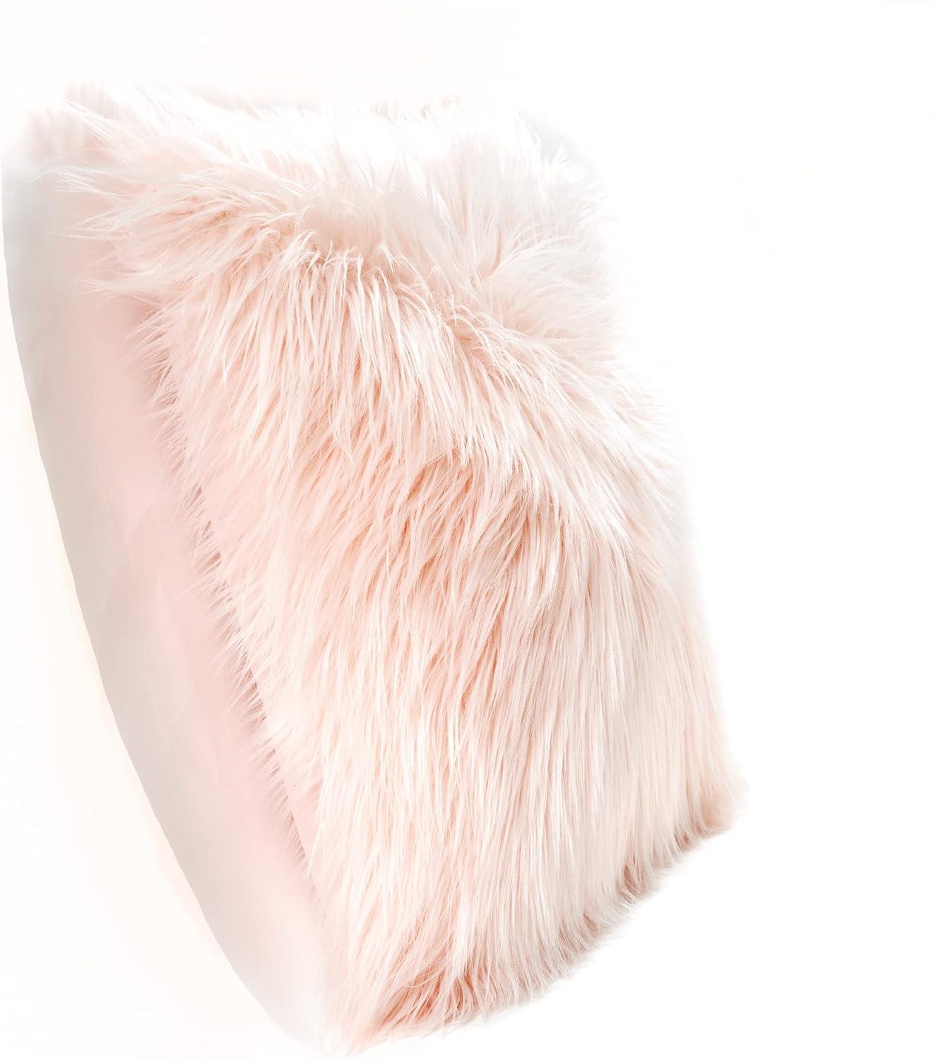 Blush Pink Faux Fur Soft Euro Throw Pillow