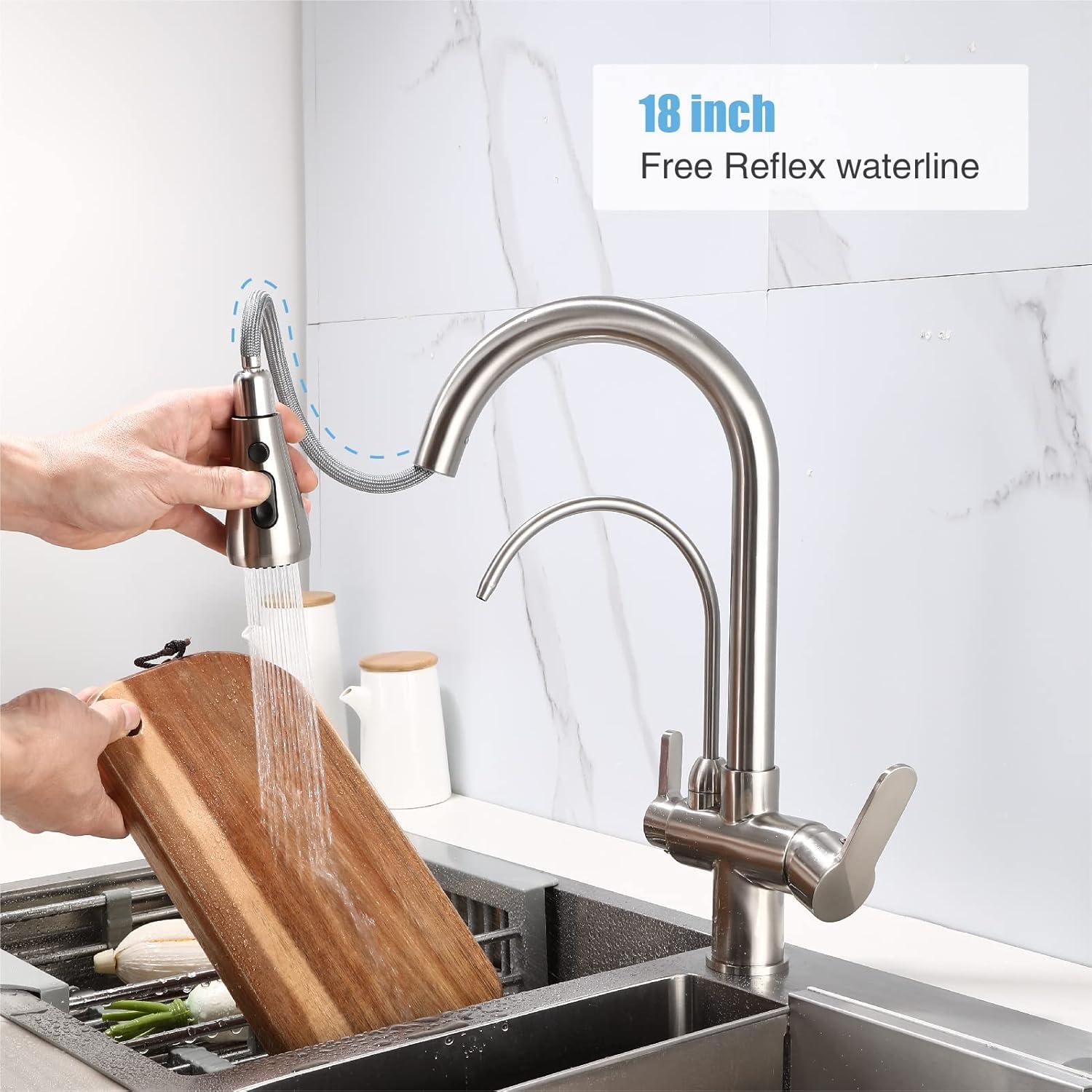 Brushed Nickel Dual Handle Kitchen Faucet with Pull-out Spray