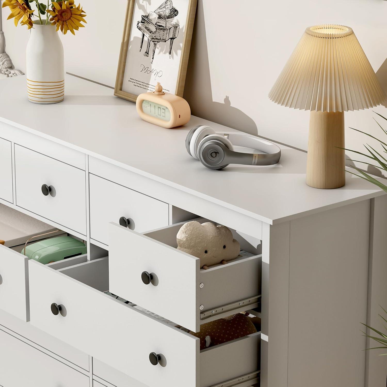 50" Modern White Dressers& Chests of Drawers, 8 Drawer Wide Dresser for Bedroom, Living Room
