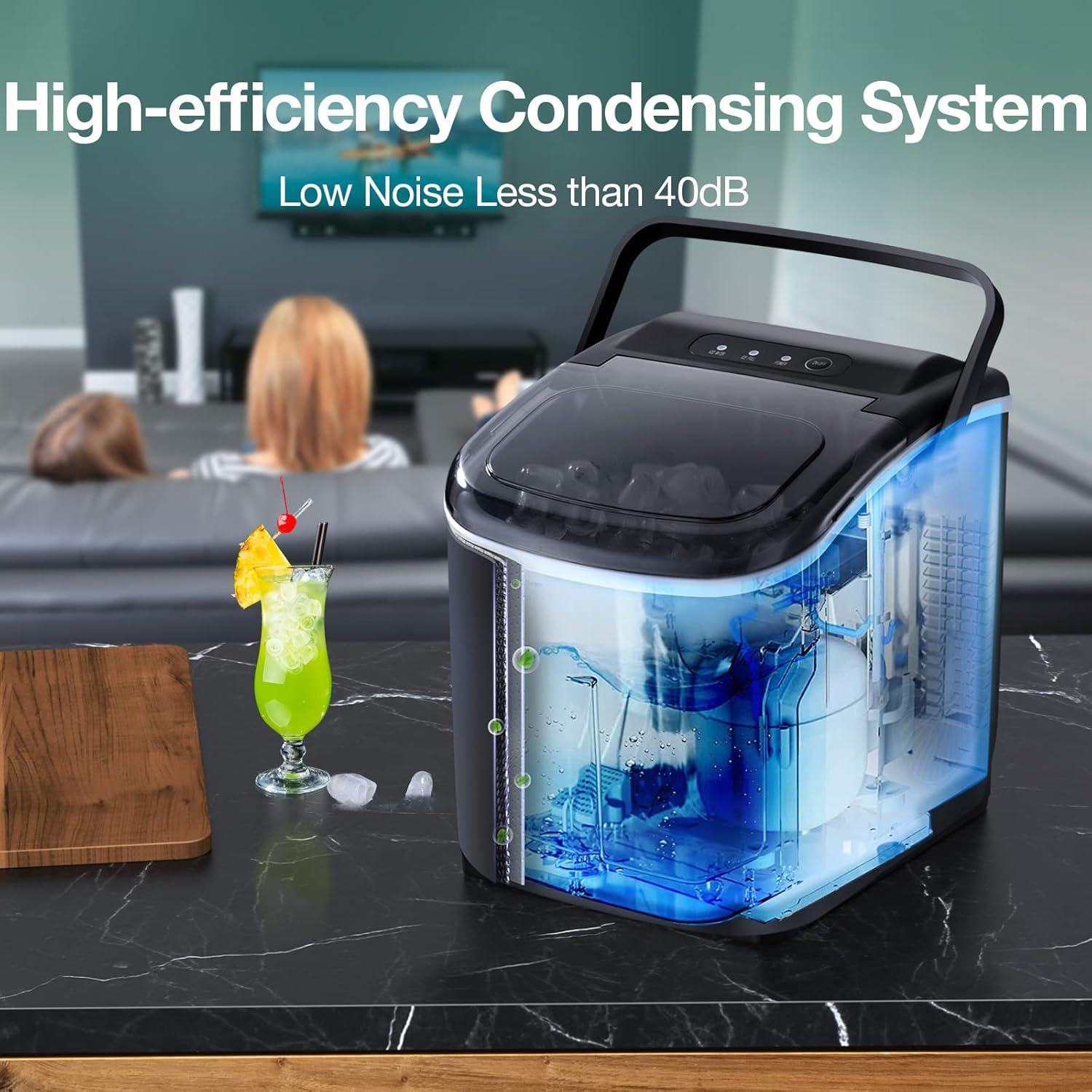 Compact Black Portable Countertop Ice Maker with Self-Cleaning