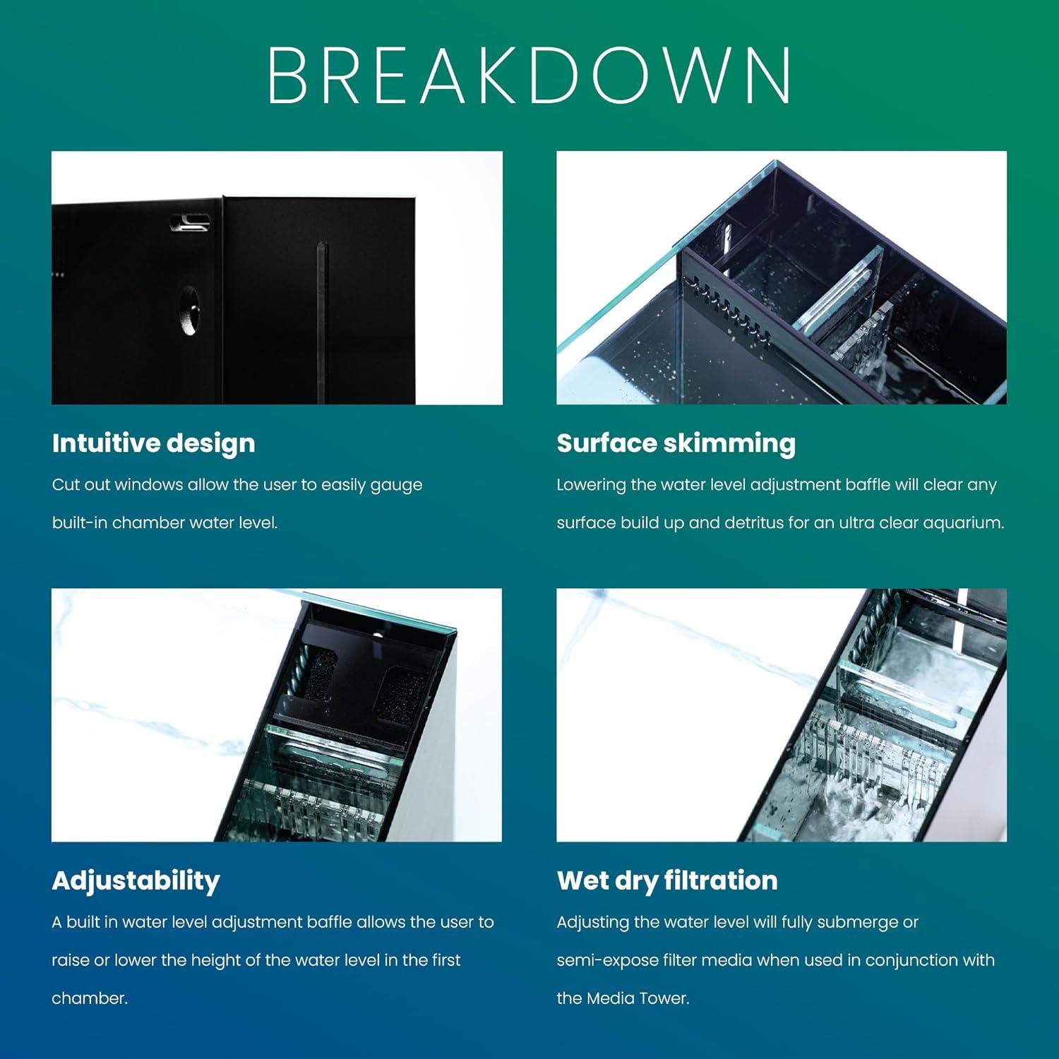 Ultum Nature Systems Dual All in One Complete Rimless Aquarium for Freshwater & Saltwater Tanks, Triple-Chamber Filter System Included, Integrated Fish Tank Kit w/Sleek Design - 11 Gallon, 35A, Black