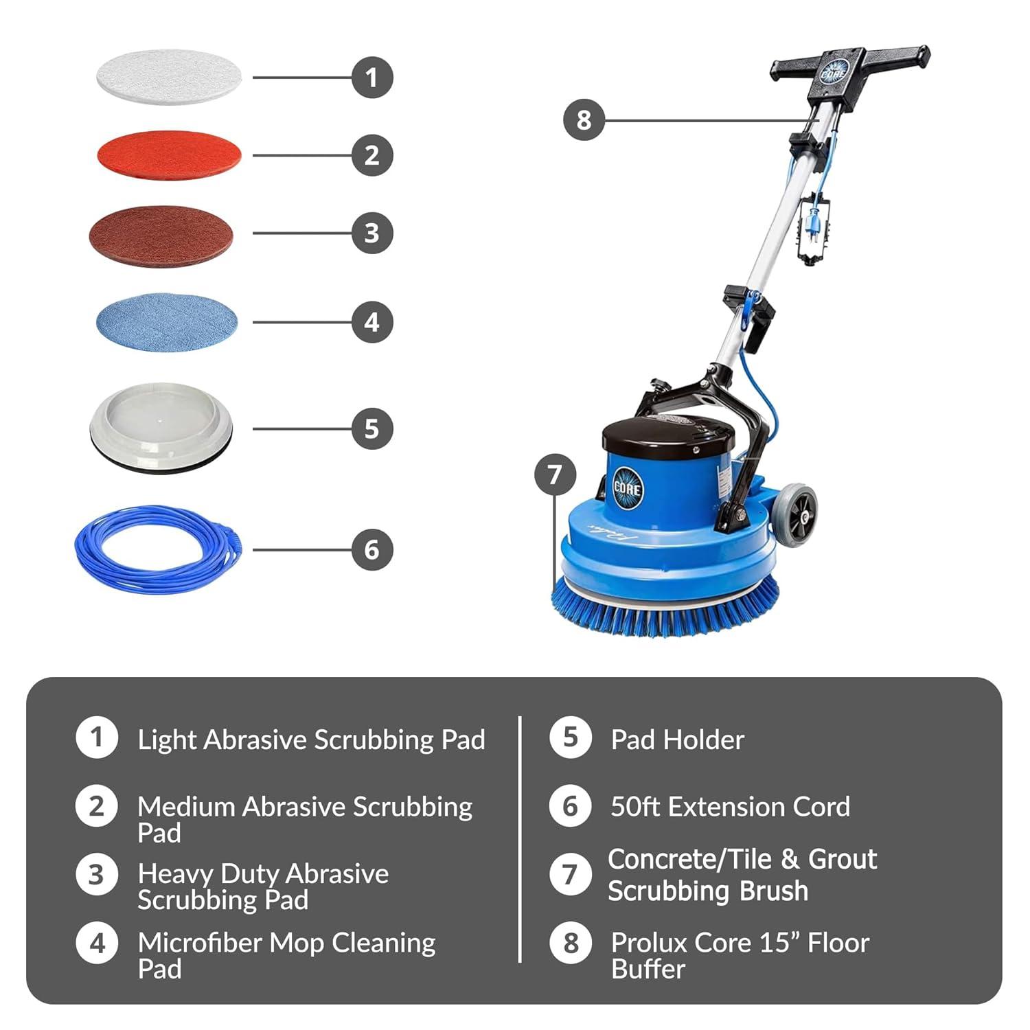 Prolux Core 15 in. Loaded Commercial Light Hand-Driven Floor Buffer Scrubber