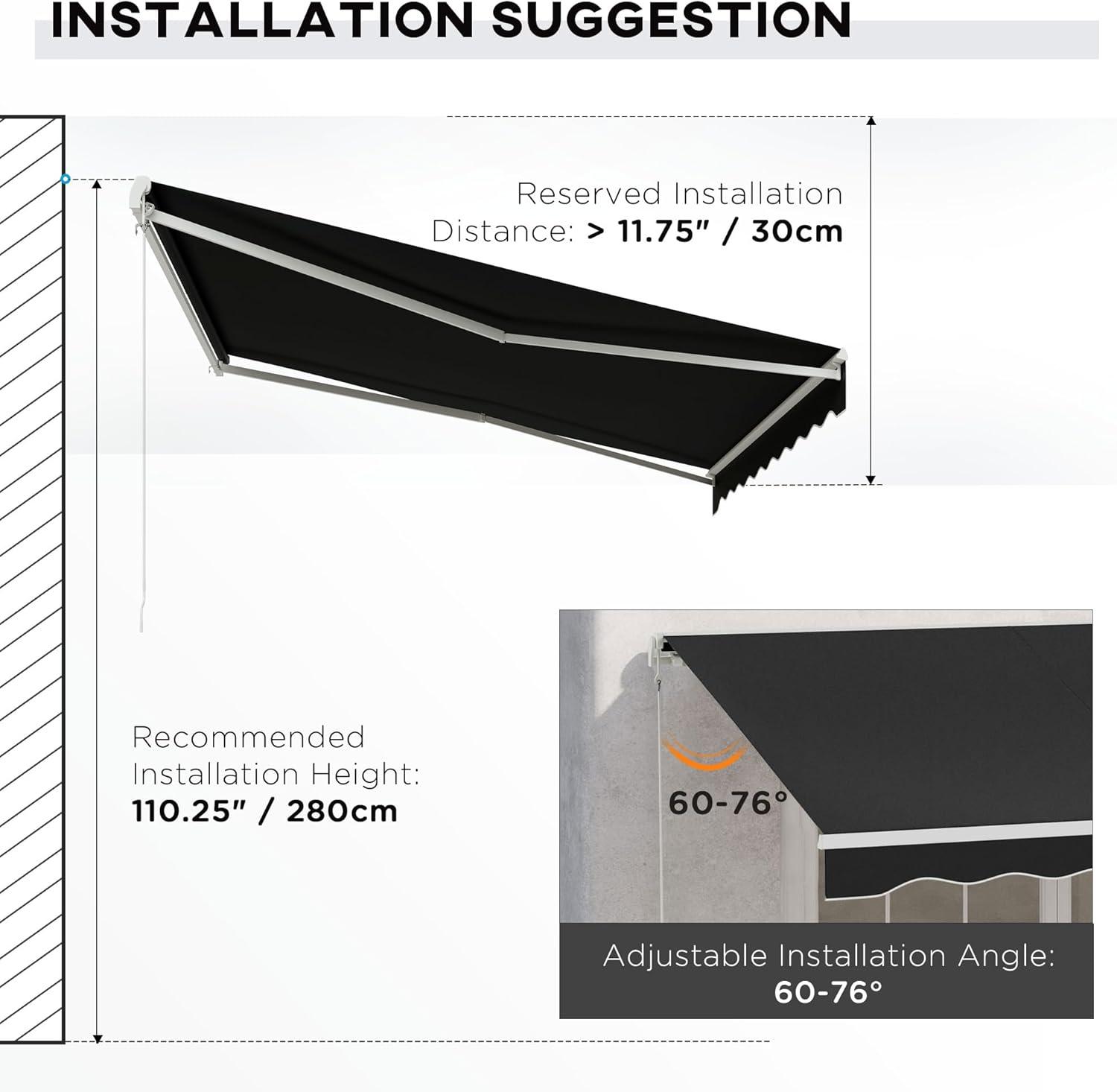 Outsunny 12' X 10' Electric Awning, Retractable Awning, Uv Protection Sun Shade Shelter With Remote Controller And Manual Crank Handle For Deck, Balcony, Yard, Black Black Aluminum