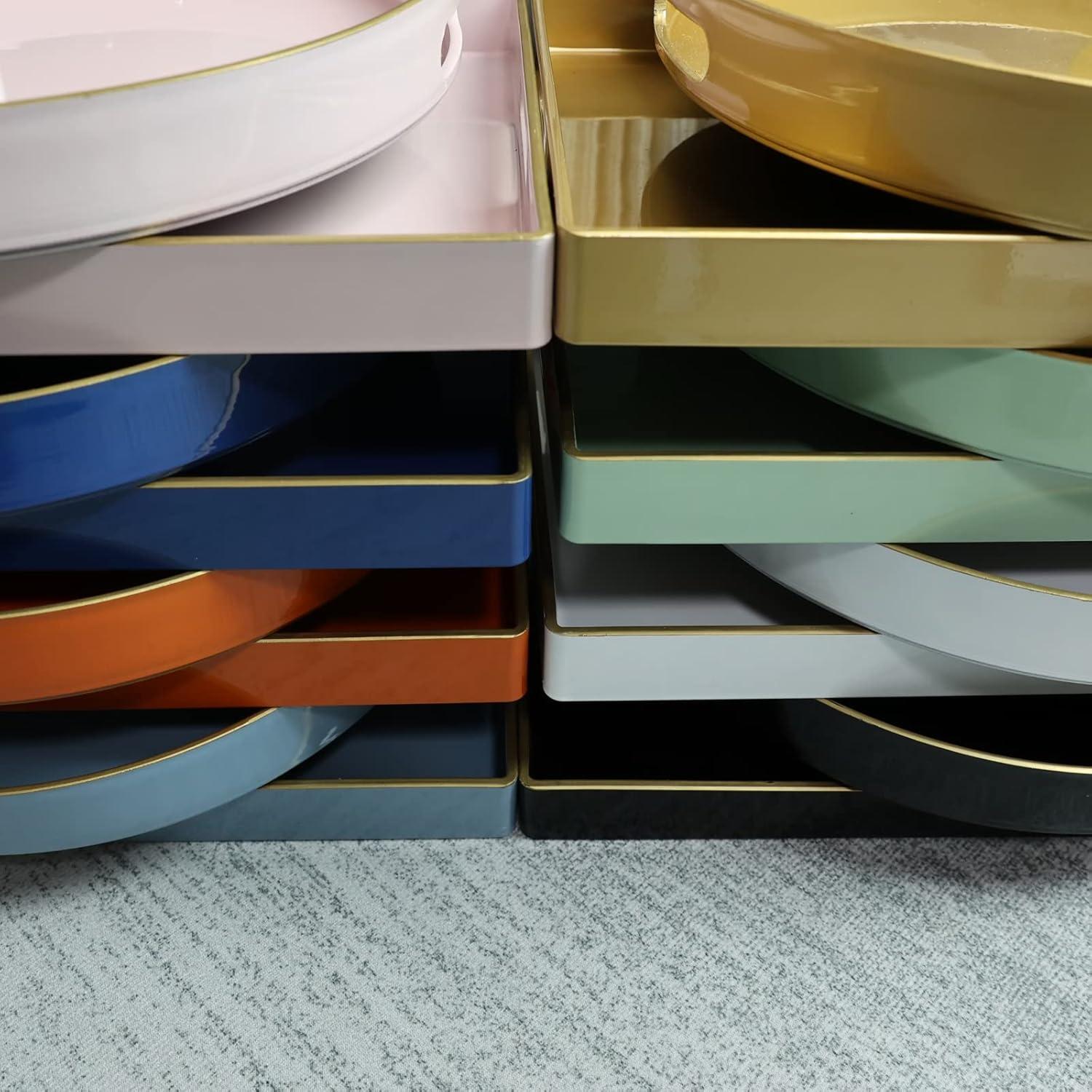 MAONAME 13" Round Tray, Orange Serving Tray with Handles, Modern Decorative Trays for Coffee Table, Plastic Ottoman Trays for Ottoman, Bathroom, Halloween Decor