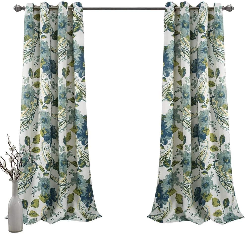 Floral Paisley Polyester Room Darkening Curtain Pair (Set of 2)