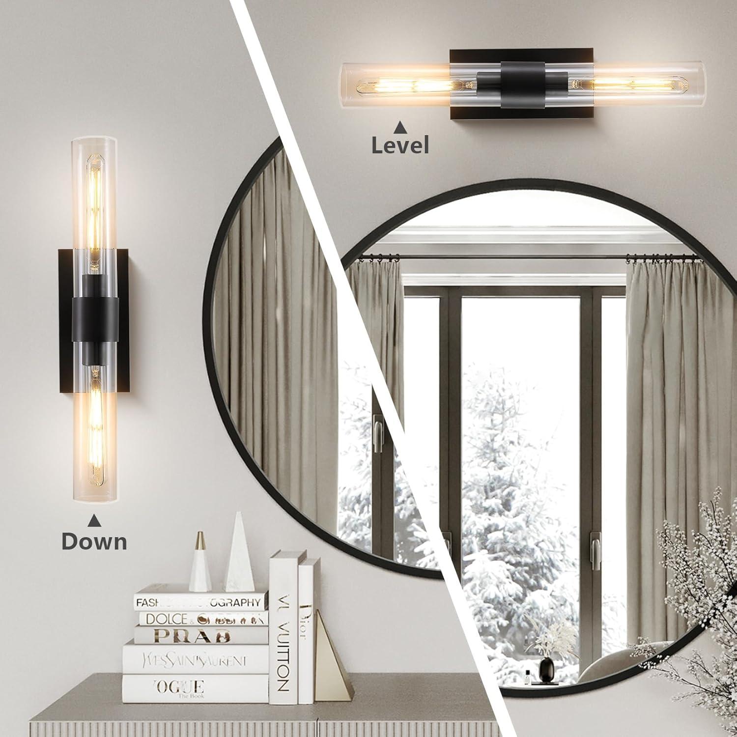 Mailus Wall Sconces, 22.8" Industrial-Chic Dual Glass Cylinder Wall Sconce(Set of 2)
