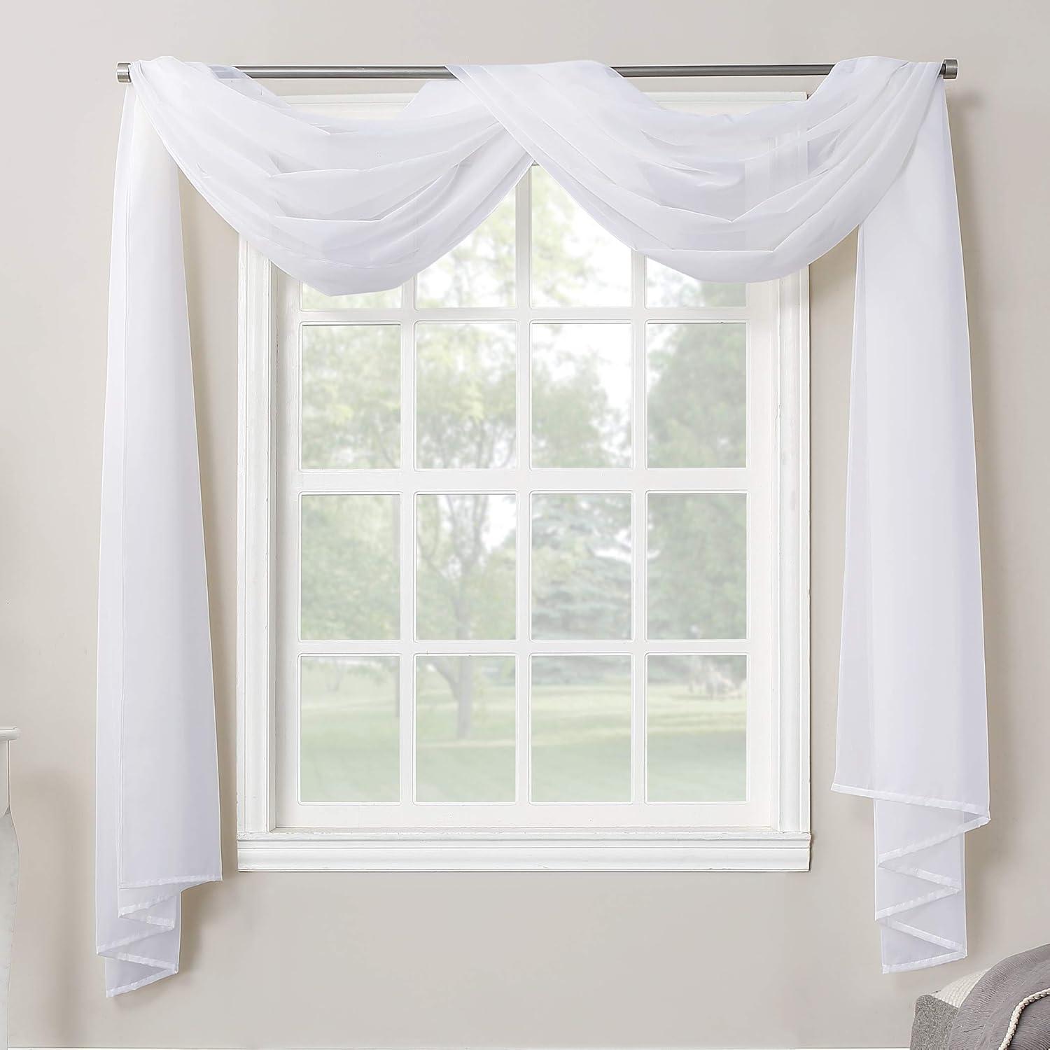 59"x216" No. 918 Sheer Emily Voile Rod Pocket Window Curtain Scarf White: Transitional Indoor Decor, Machine Washable