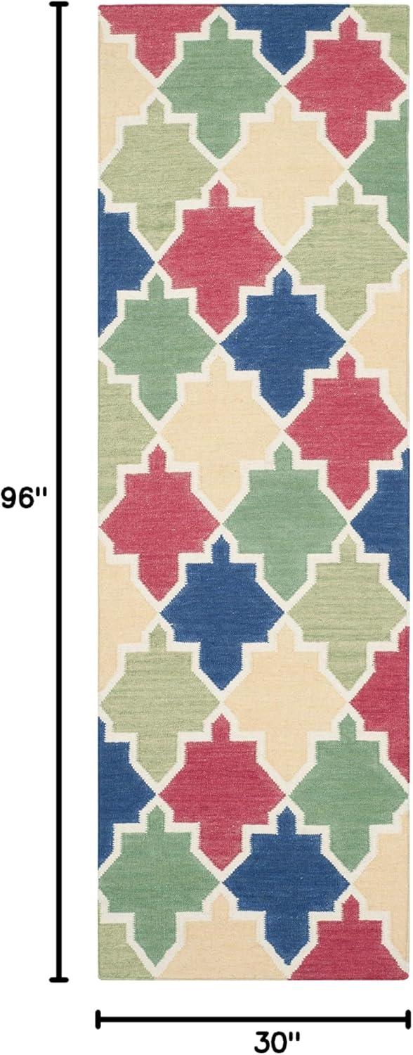 SAFAVIEH Dhurrie Wystan Geometric Moroccan Wool Area Rug, Blue/Multi, 3' x 5'