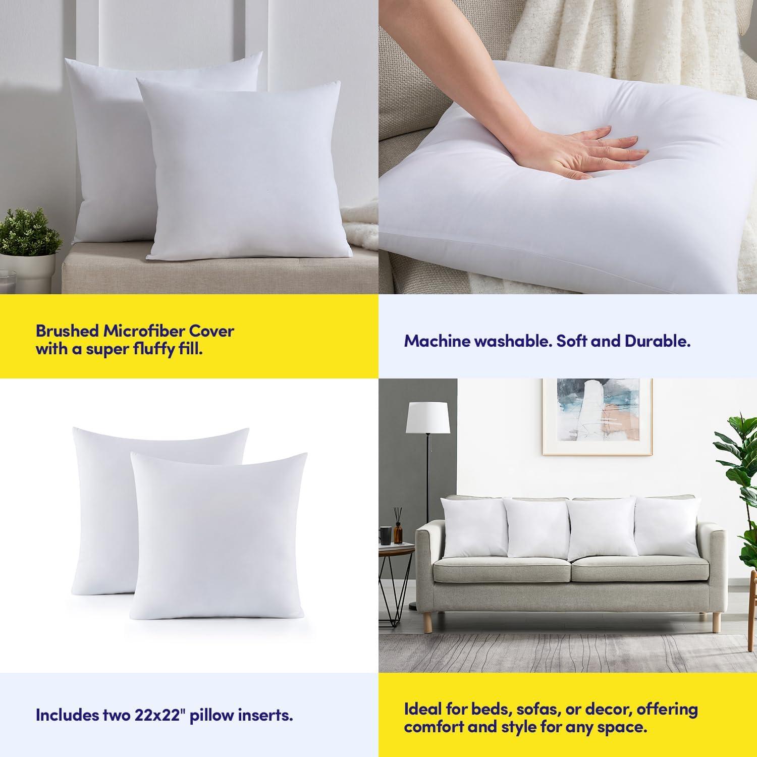 White Polyester 22" x 22" Pillow Inserts, 2-Pack