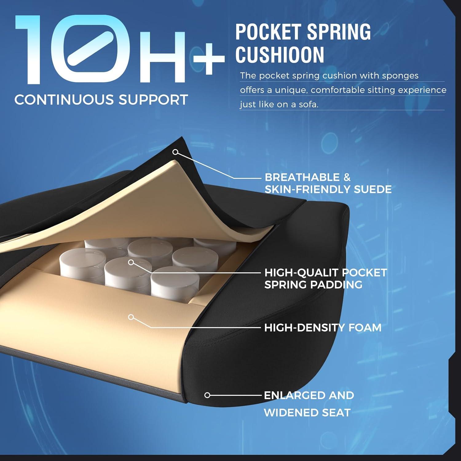 GTPLAYER Gaming Chair Fabric with Pocket Spring Cushion, Big and Tall Gaming Chair 350LBS High Back Computer Chair with Footrest for Adults Lumbar Support Swivel Game Chair for Office Gaming Black