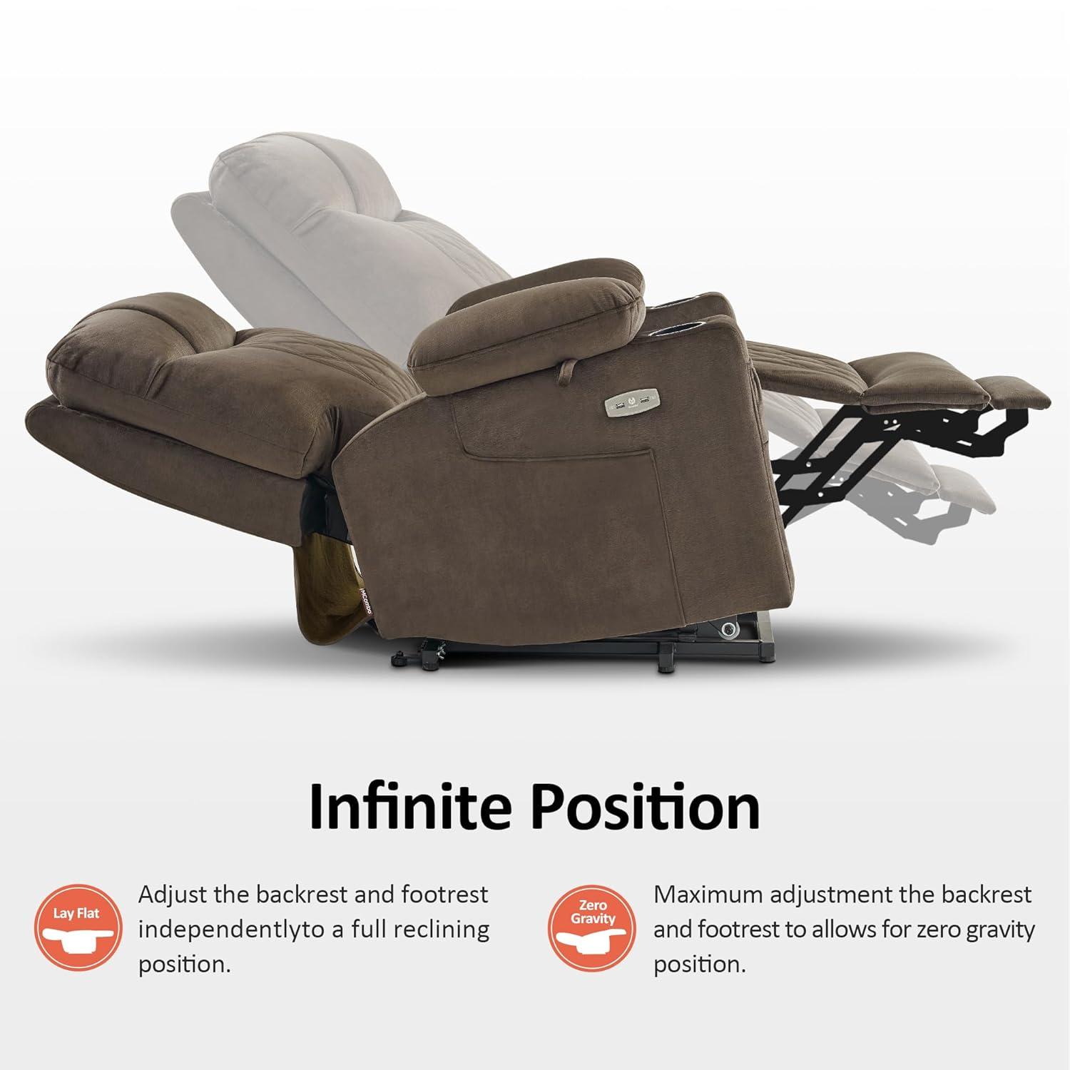 MCombo Small Size Triple Motor Power Lift Recliner Chair Sofa with Massage and Dual Heating, Adjustable Headrest for Elderly People Petite, USB Ports, Extended Footrest, Fabric 7222 (Dark Grey)