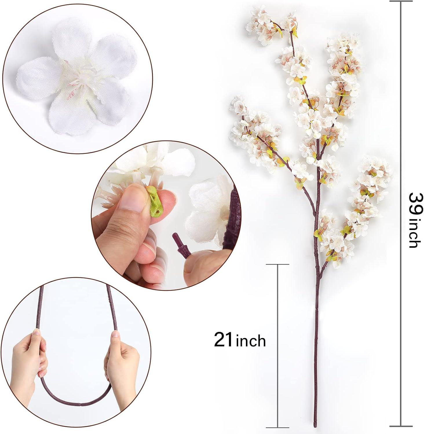 Tkrady Boutique Silk Cherry Blossom Branches, Artificial Cherry Blossom Tree Stems Cherry Flowers Vase Arrangements for Wedding Home Decor, Set of 3