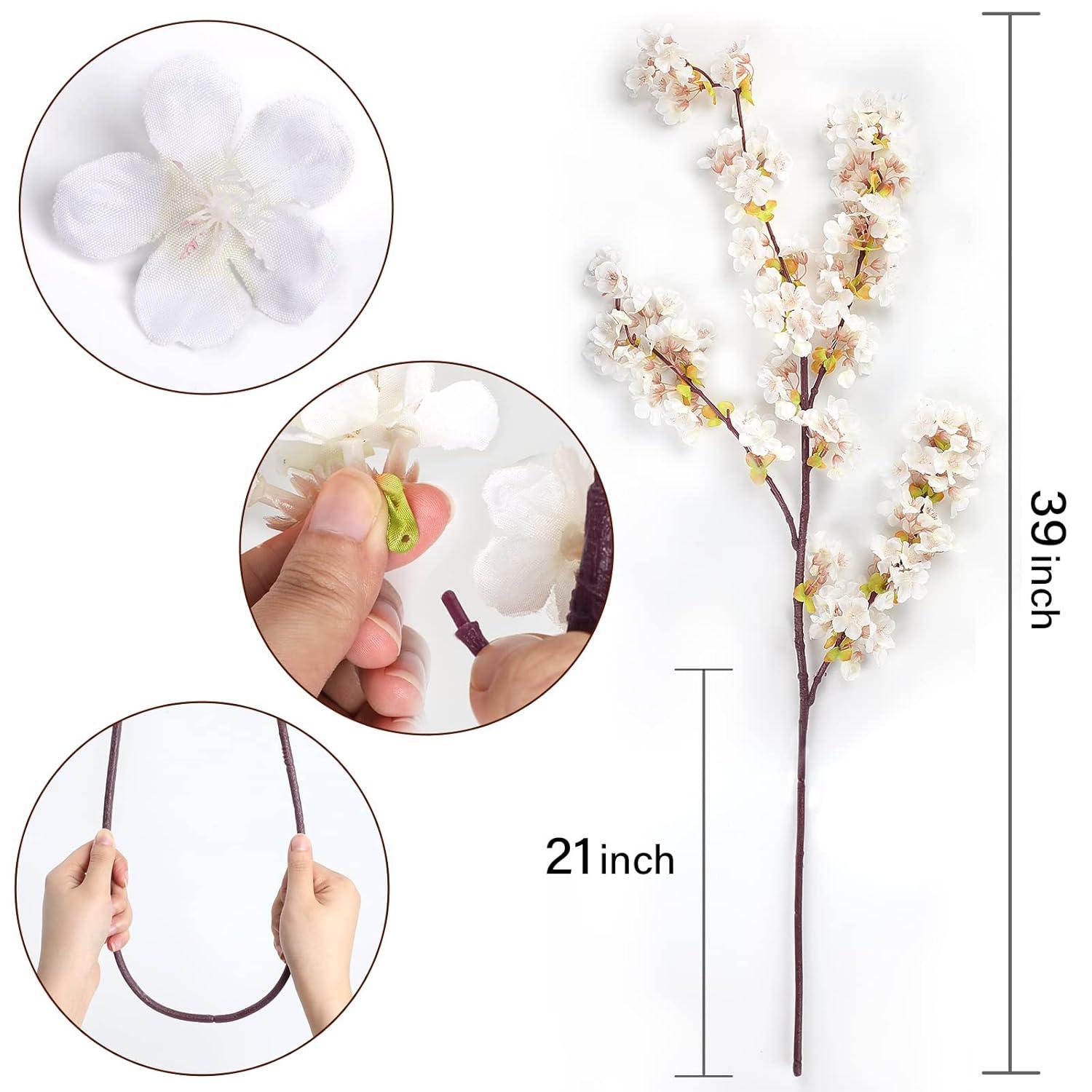 Tkrady Boutique Silk Cherry Blossom Branches, Artificial Cherry Blossom Tree Stems Cherry Flowers Vase Arrangements for Wedding Home Decor, Set of 3