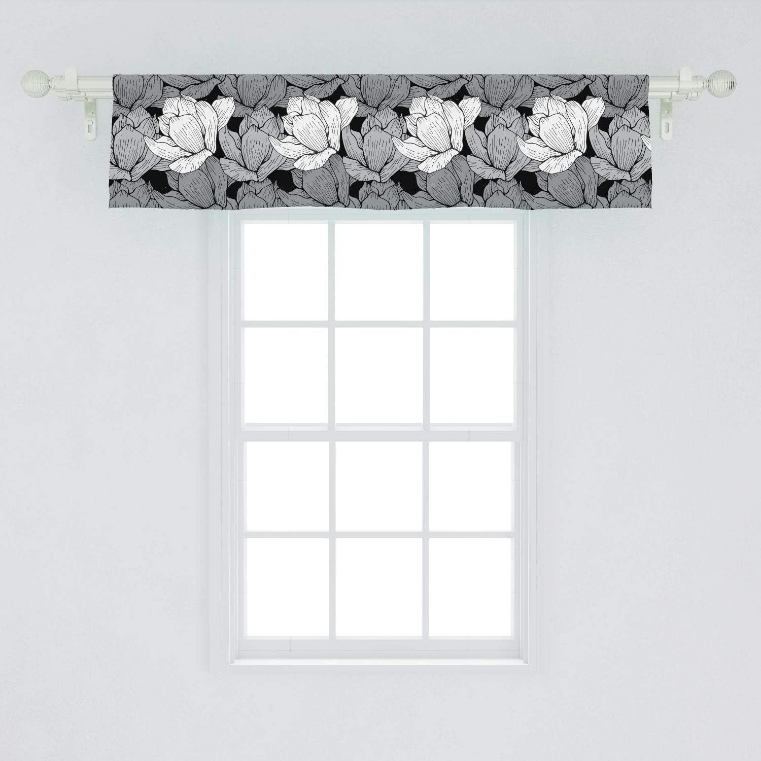 Ambesonne Black and Grey Window Valance, Lotus, 54" X 12", Black Grey White