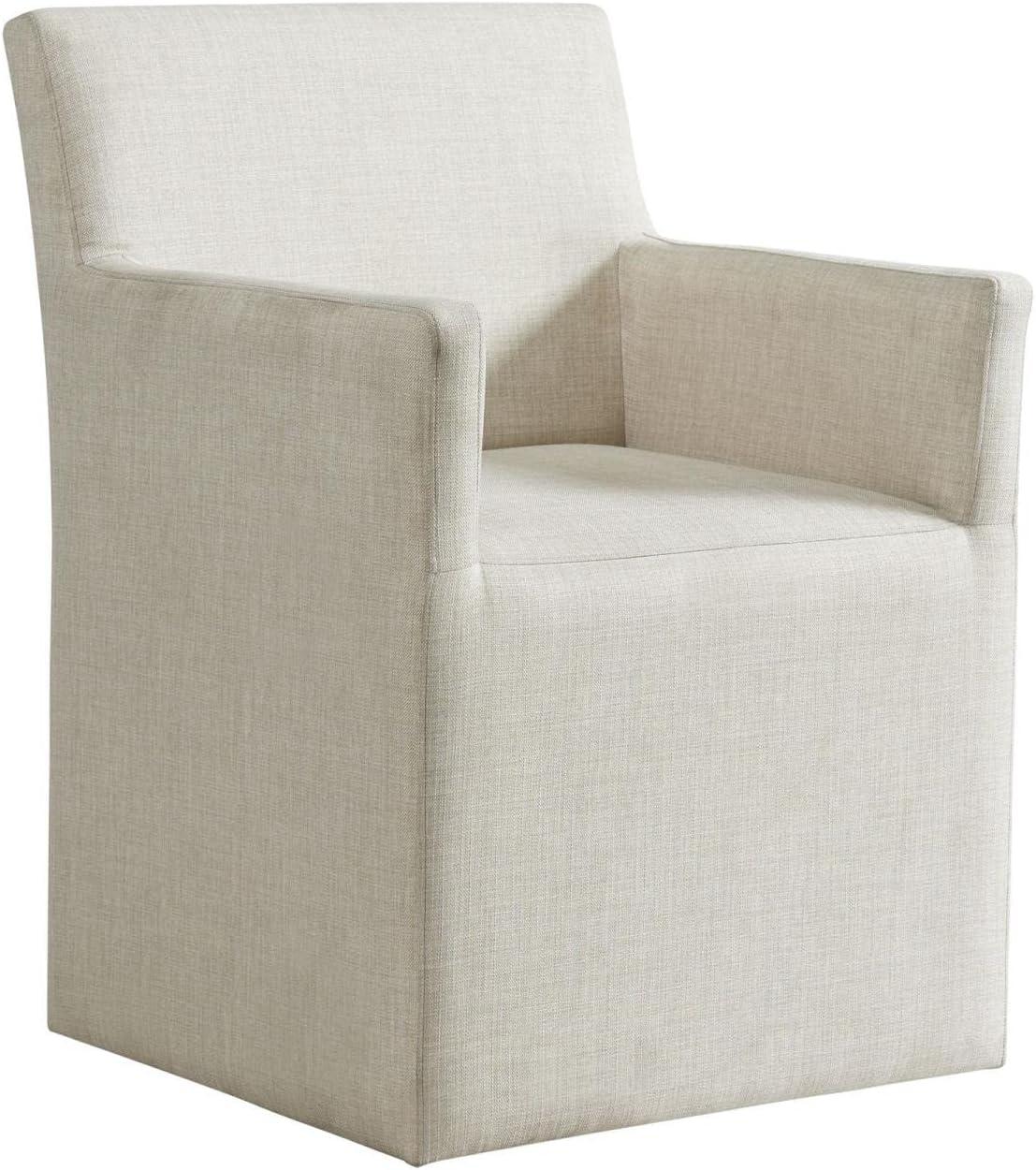 Transitional Gray Upholstered Wood Arm Chair with Casters