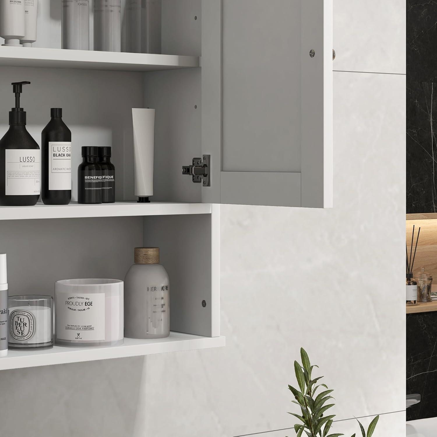 kleankin Bathroom Wall Cabinet, Farmhouse Medicine Cabinet with Open Shelf & Adjustable Shelf, Storage Cupboard for Laundry Room, White