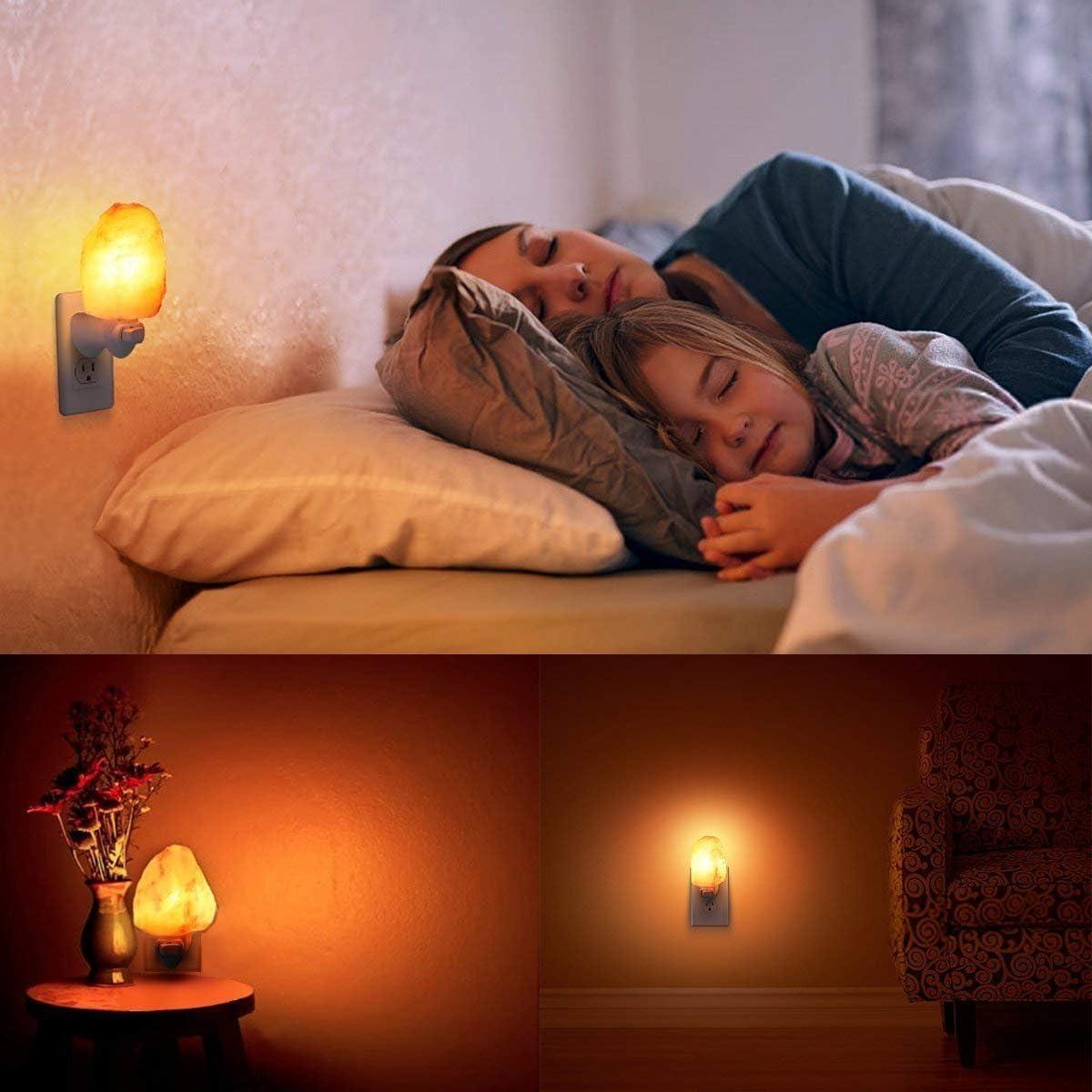 2 Pack Salt Night Light Lamp, Pink Natural Himalayan Salt Lamp, Mini Carved Salt Crystal Night Light Wall Light with Bulbs, Saftety Approved Wall Plug, Bedroom Decoration and Lighting