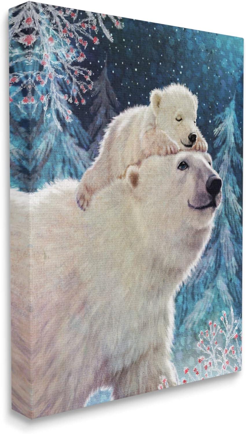 Aw-024-Canvas " Polar Bear And Cub Winter Scene " by Pip Wilson Painting Print