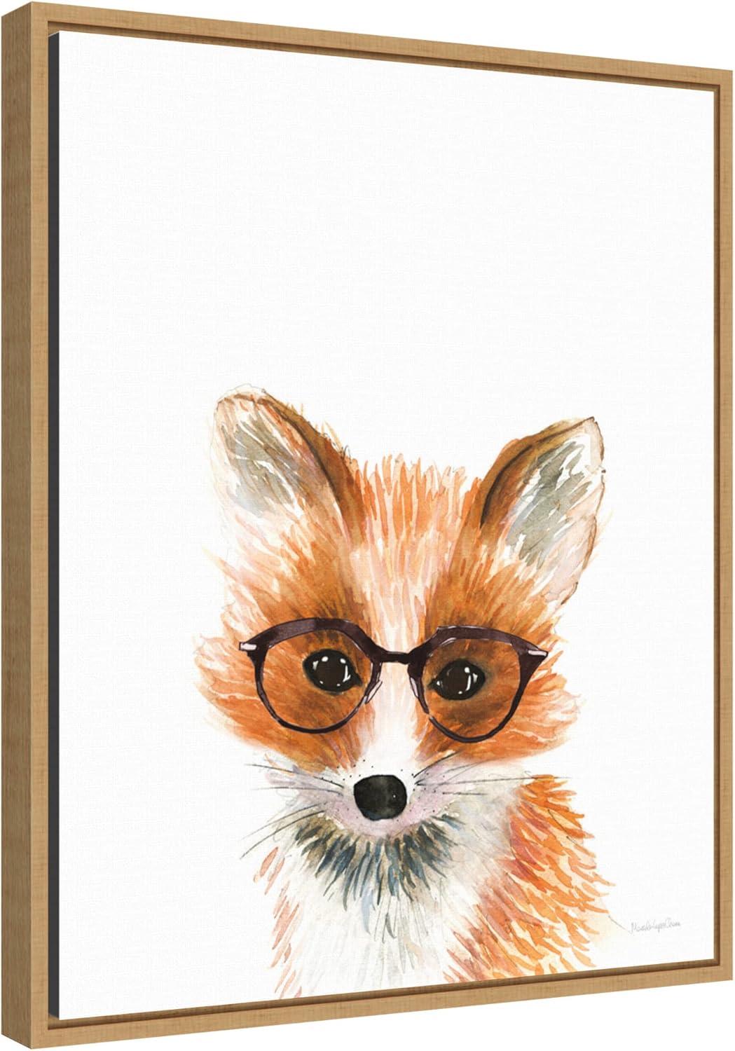 16"x20" Fox in Glasses Artwork by Mercedes Lopez Charro: Vertical Lithograph, Amanti Art