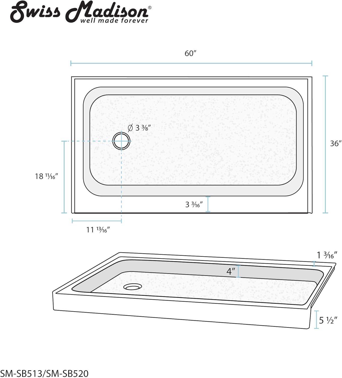 Voltaire 60" x 36" Single-Threshold, Shower Base